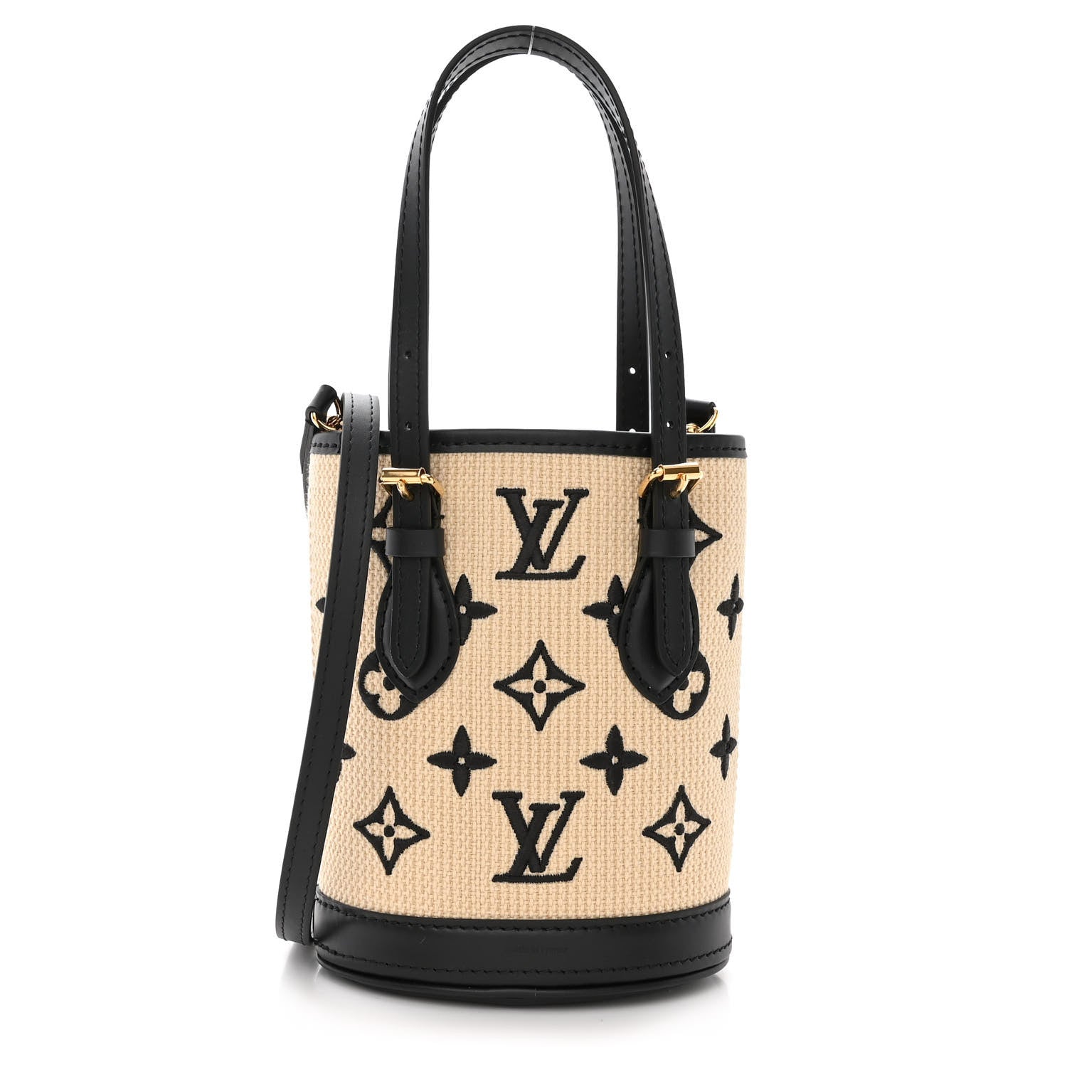 Louis Vuitton Cotton Calfskin Monogram Nano Bucket Bag Black 3 of 11