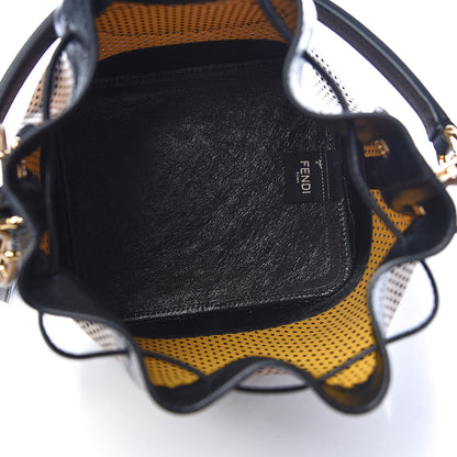 Fendi Vitello Liberty Glossy Lambskin F is Fendi Perforated Large Mon Tresor Bucket Bag Sand Mimosa Black 5 of 11