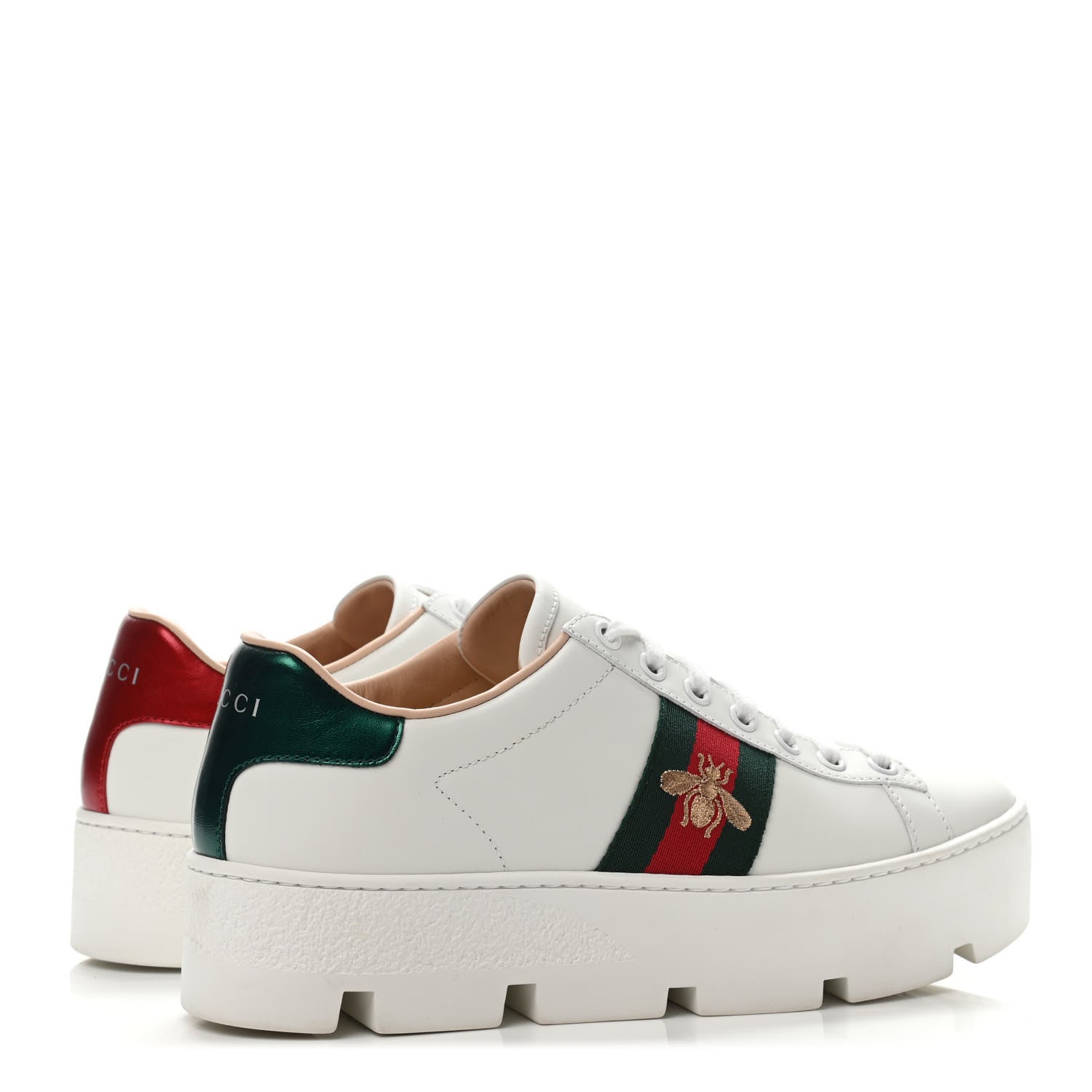 Gucci Calfskin Web Bee Embroidered Womens Ace Platform Sneakers 36.5 White 3 of 4