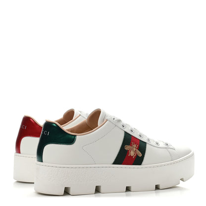 Gucci Calfskin Web Bee Embroidered Womens Ace Platform Sneakers 36.5 White 3 of 4