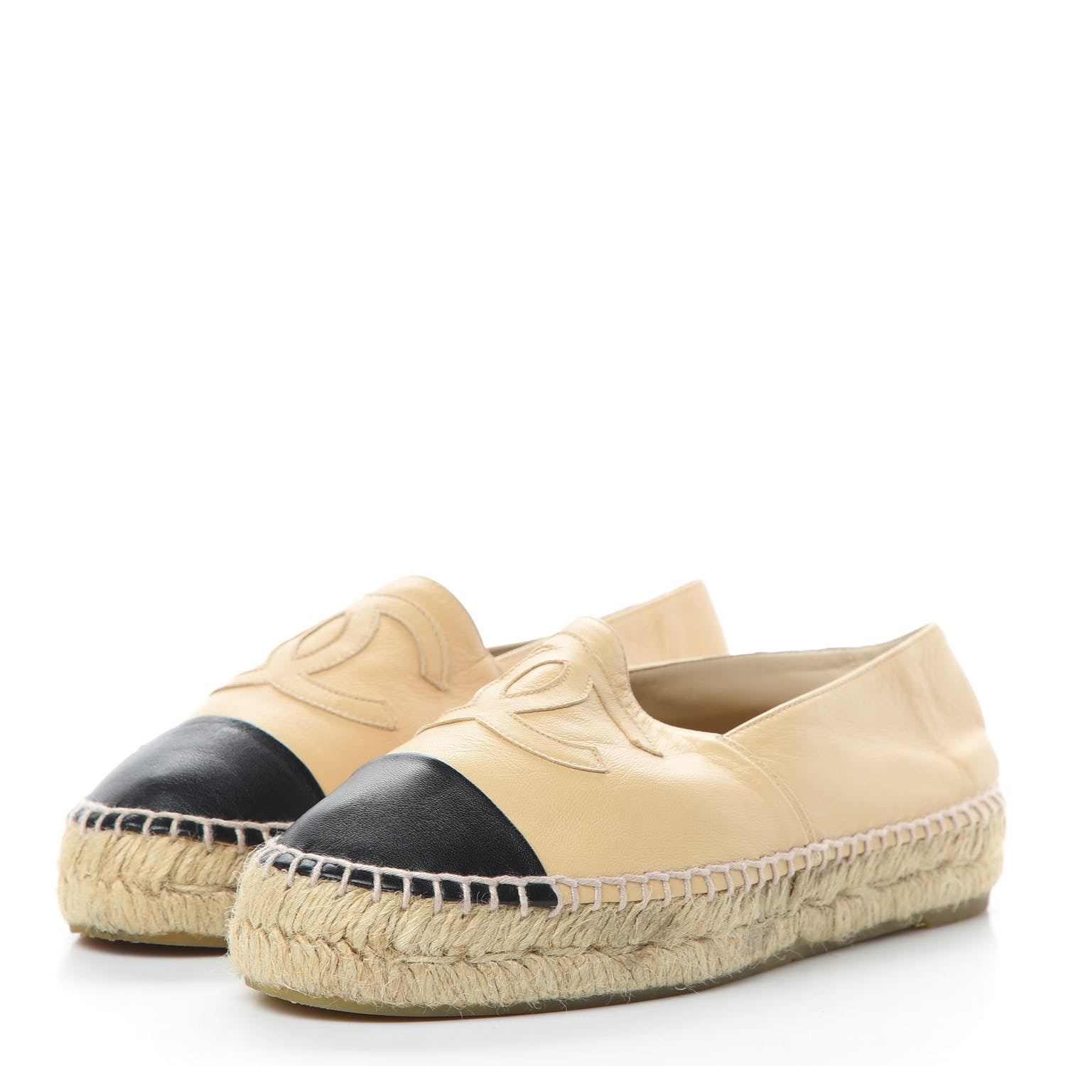 Chanel Lambskin CC Espadrilles 37 Beige Black 3 of 11