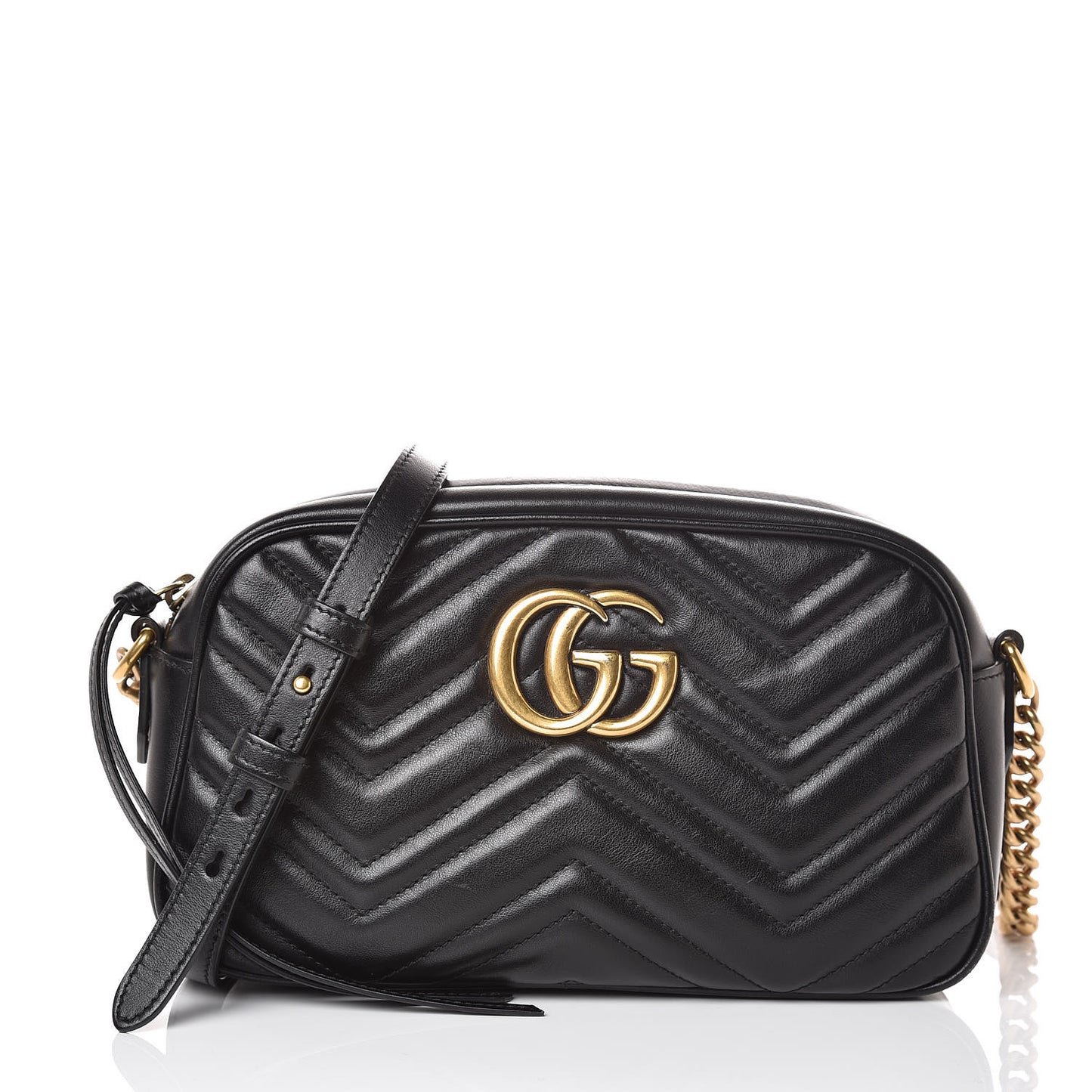 Calfskin Matelasse Small GG Marmont Chain Shoulder Bag Black