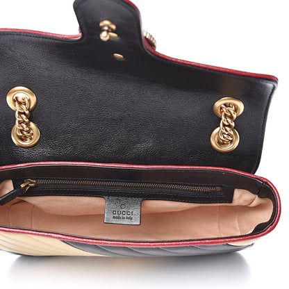 Gucci Vintage Effect Calfskin Matelasse Diagonal Striped Small Torchon GG Marmont Shoulder Bag Black Beige 4 of 11