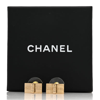 Chanel Metal Rectangle Logo Earrings Gold 7 of 7