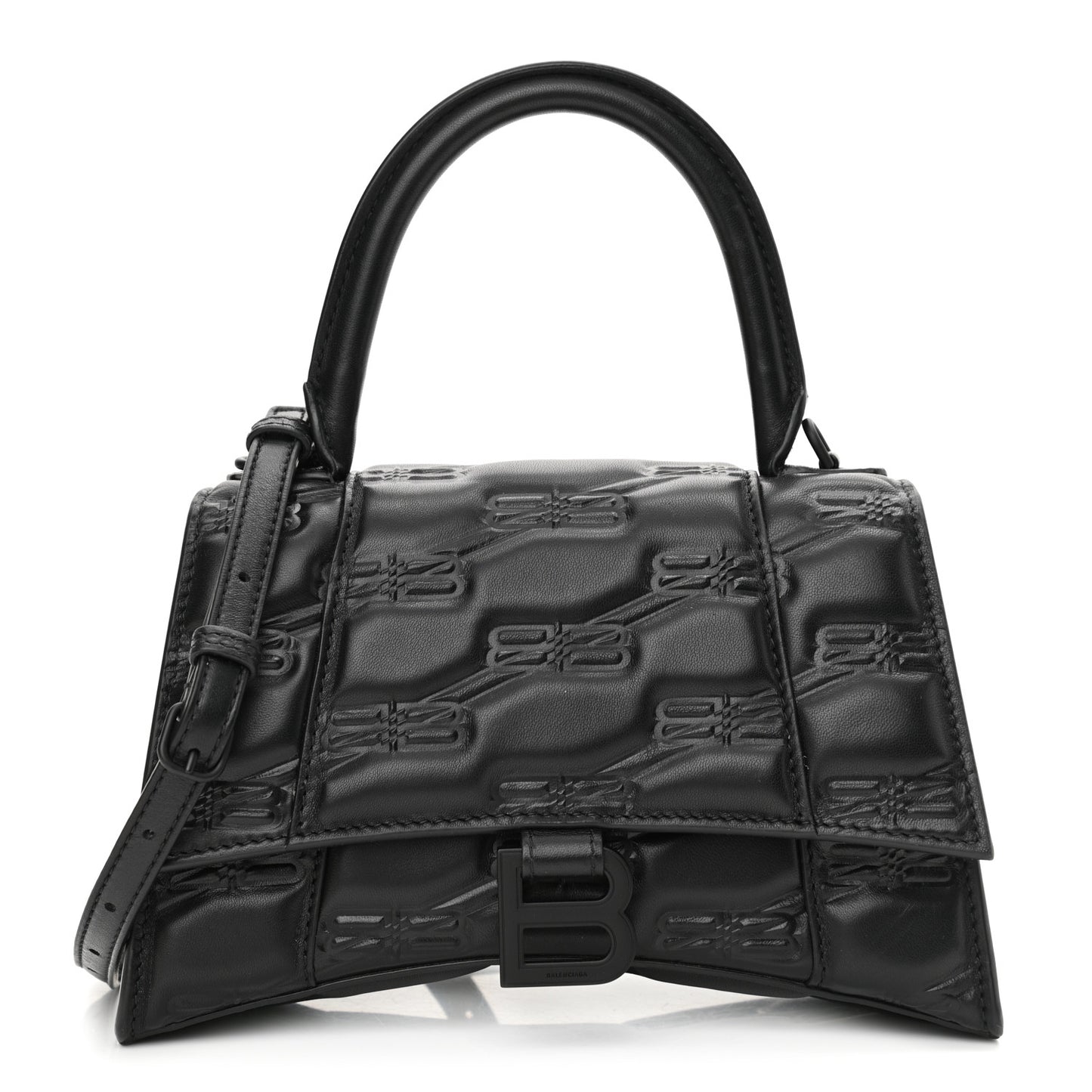 Nappa BB Monogram Embossed Small Hourglass Top Handle Bag Black