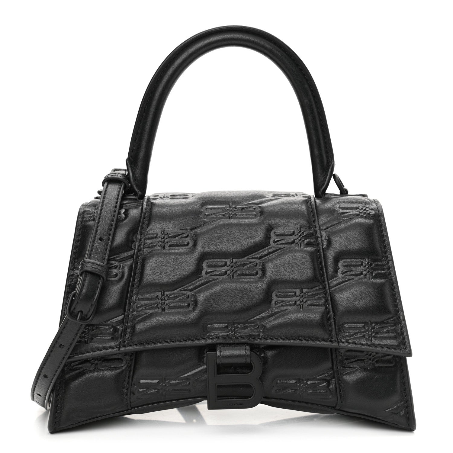 Balenciaga Nappa BB Monogram Embossed Small Hourglass Top Handle Bag Black 1 of 9