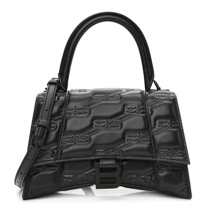 Balenciaga Nappa BB Monogram Embossed Small Hourglass Top Handle Bag Black 1 of 9