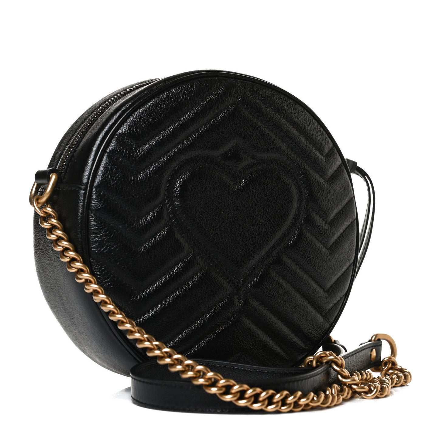 Azalea Calfskin Matelasse Heart Mini GG Marmont Round Shoulder Bag Black