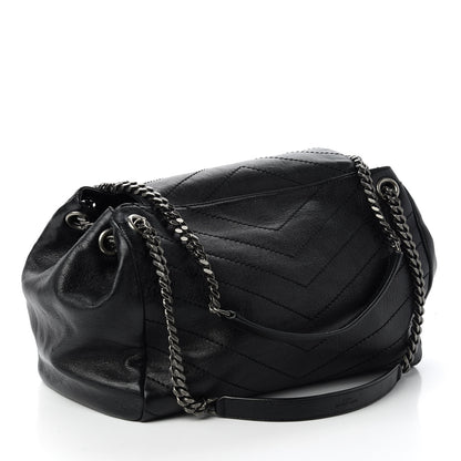 Saint Laurent Vintage Lambskin Chevron Monogram Medium Nolita Black 3 of 10