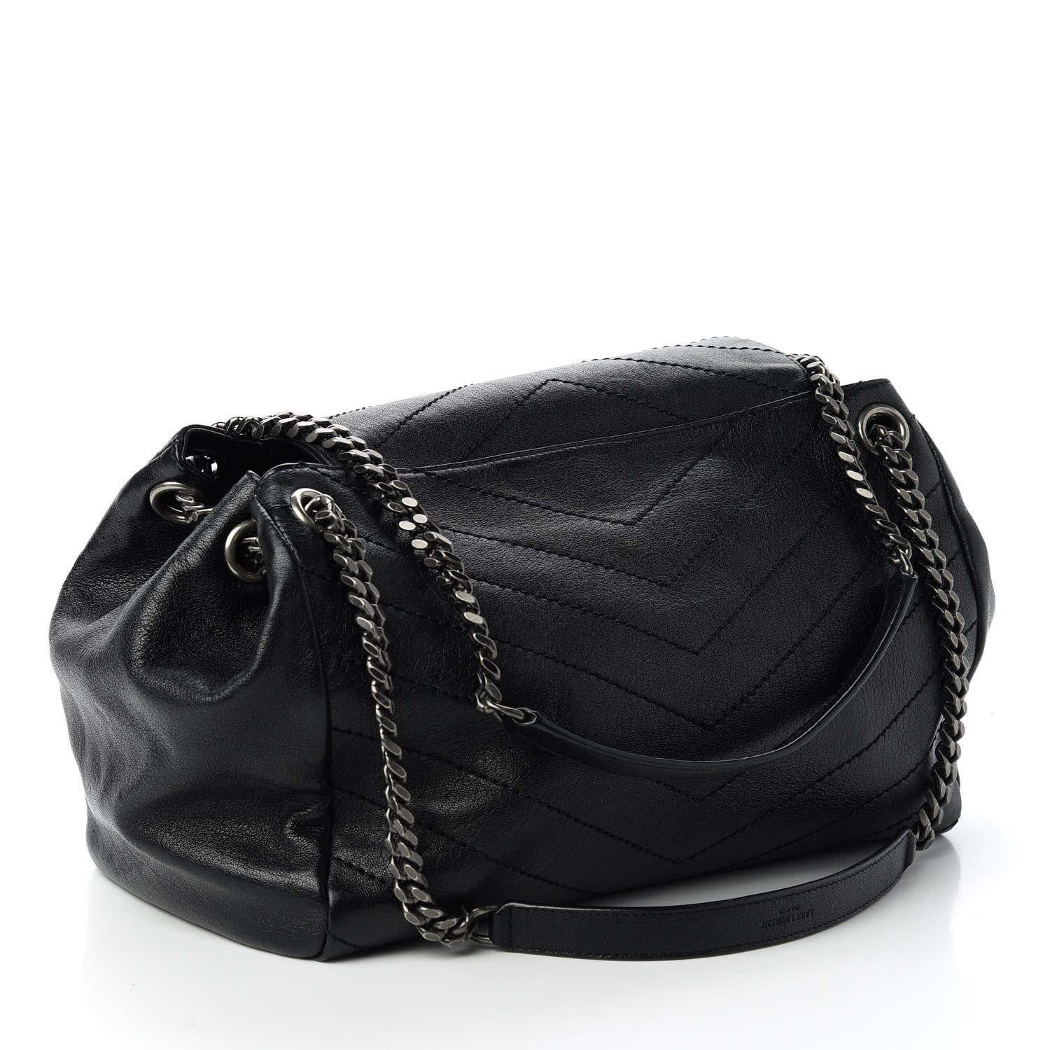 Saint Laurent Vintage Lambskin Chevron Monogram Medium Nolita Black 3 of 10