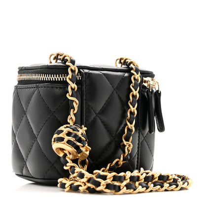 Chanel Lambskin Quilted Mini Pearl Crush Vanity Case With Chain Black 3 of 11