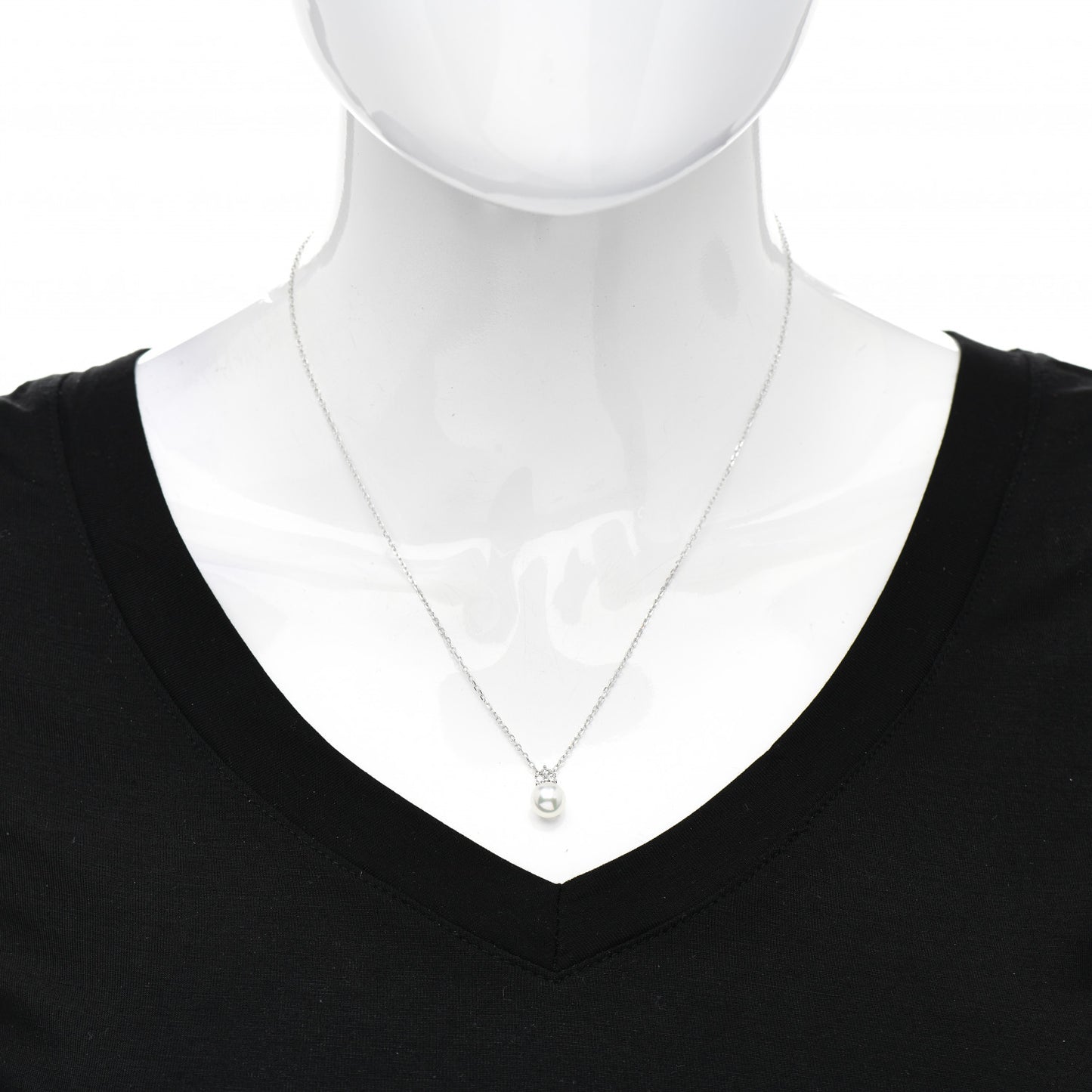 18K White Gold Diamond Akoya Pearl 7.5-8mm Drop Pendant Necklace
