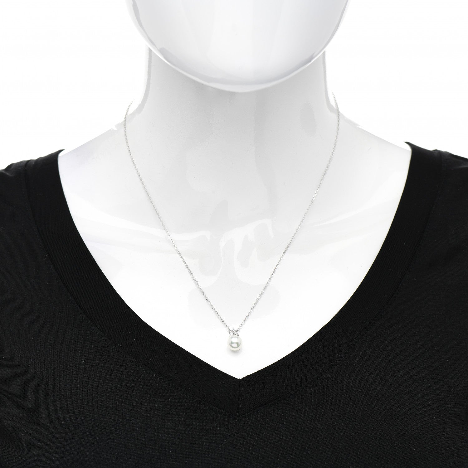 Mikimoto 18K White Gold Diamond Akoya Pearl 7.5-8mm Drop Pendant Necklace 2 of 5