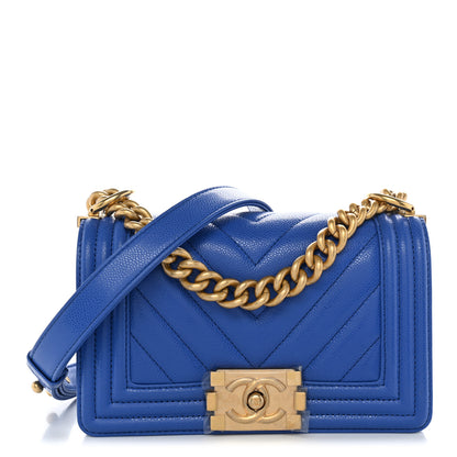 Chanel Caviar Chevron Quilted Small Boy Flap Blue 1 of 11