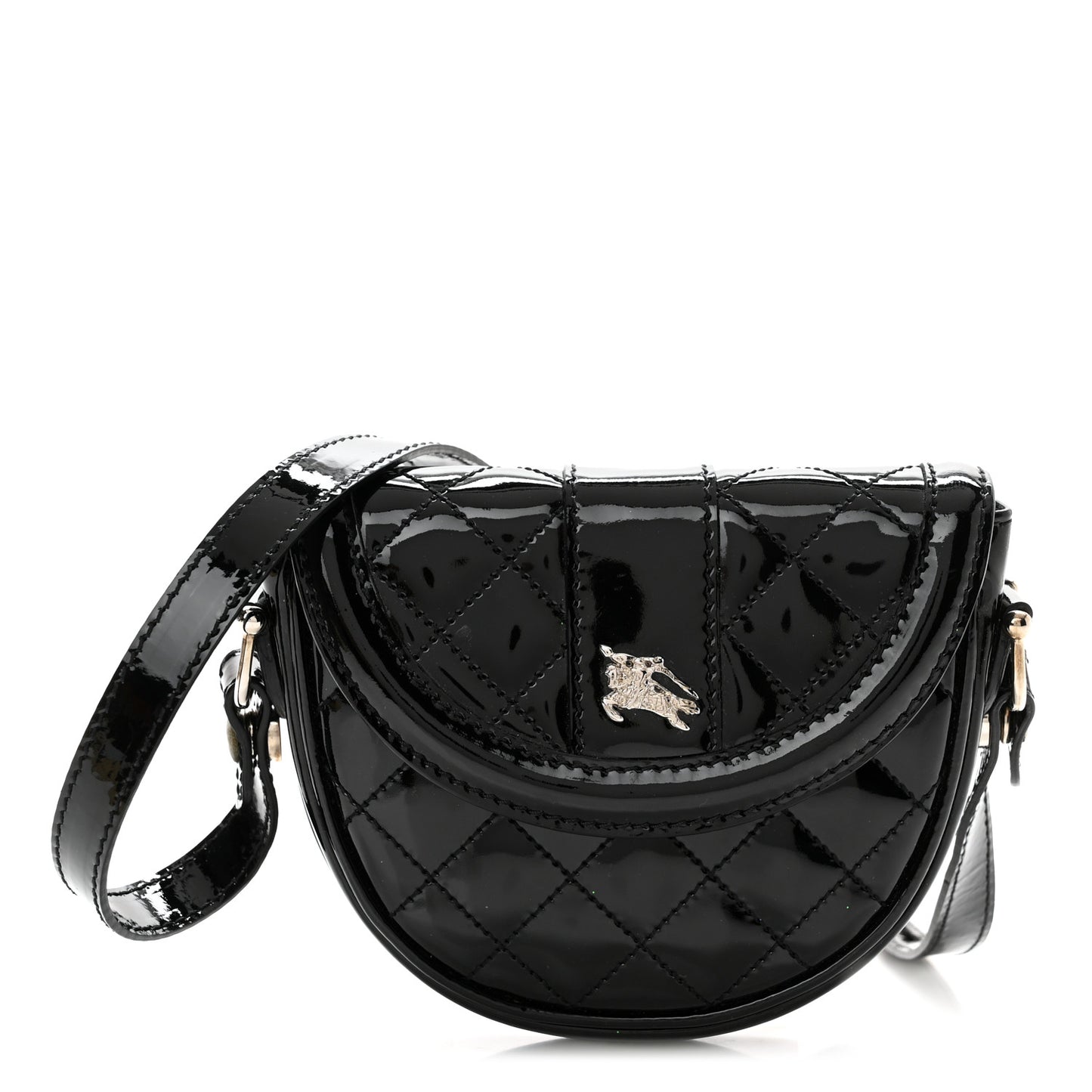 Patent Calfskin Quilted Mini Crossbody Bag Black