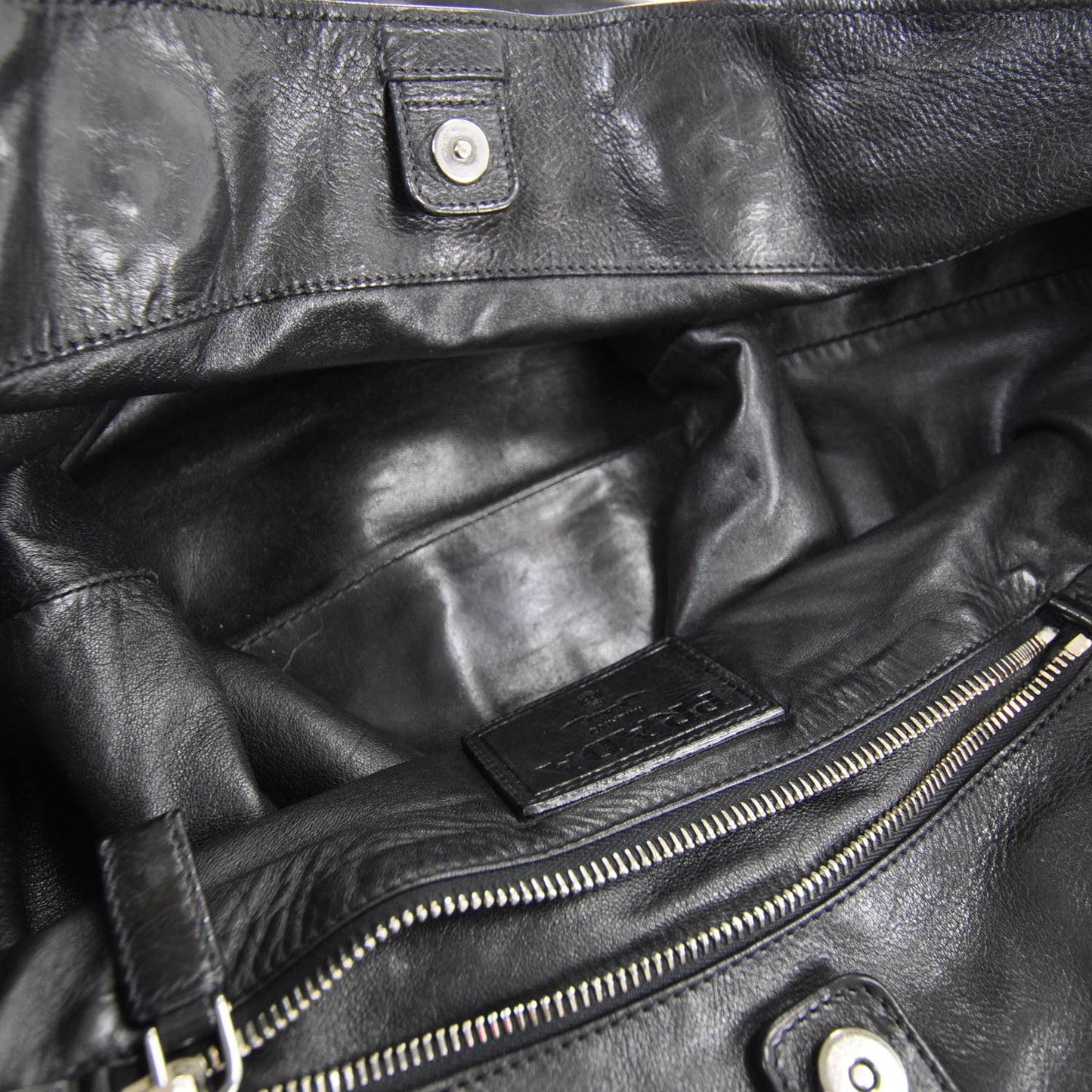Leather Large Tote Black Brown