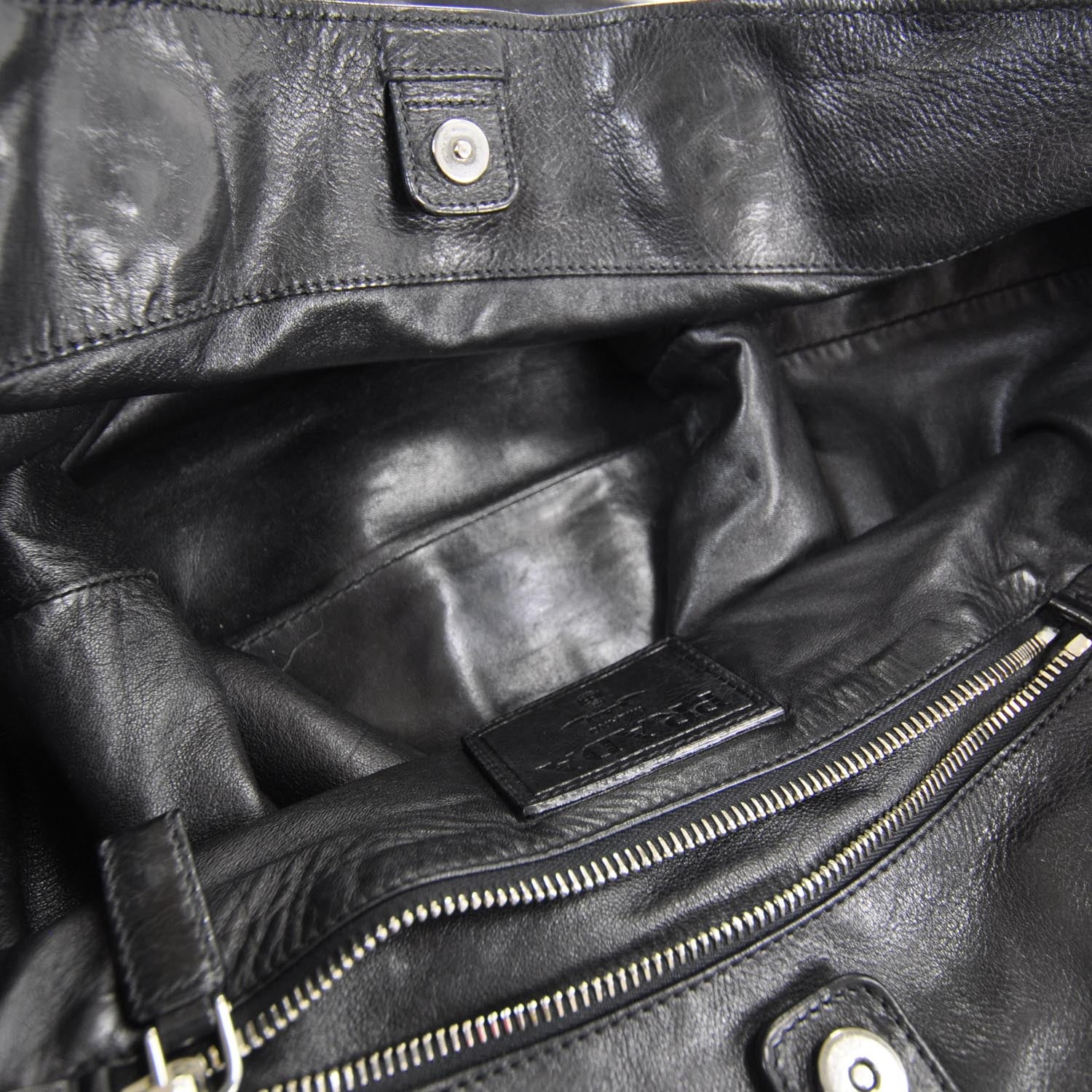 Prada Leather Large Tote Black Brown 6 of 10
