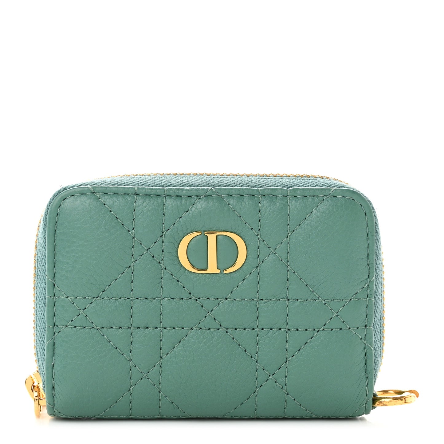 Grained Calfskin Supple Cannage Caro Compact Zip Card Wallet Vert Tundra