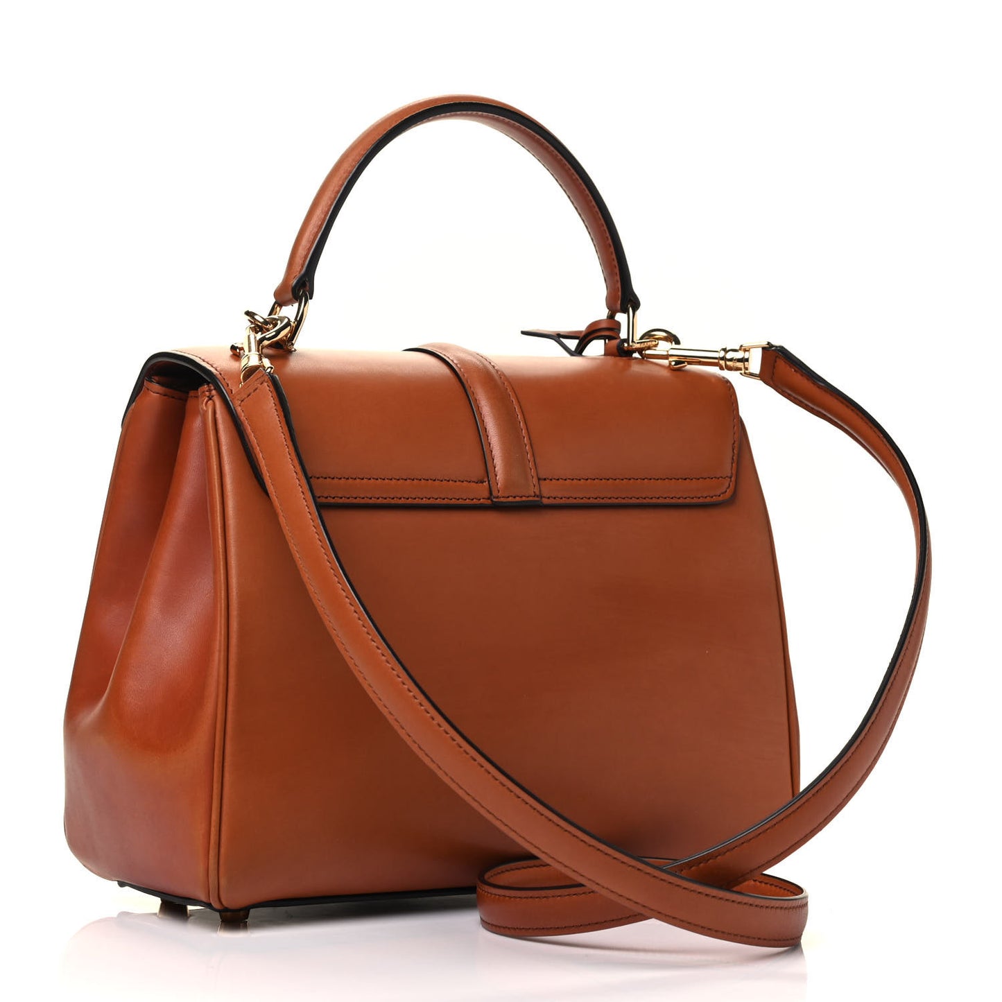 Satinated Calfskin Small 16 Top Handle Bag Tan