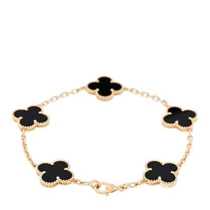 Van Cleef & Arpels 18K Yellow Gold Black Onyx 5 Motifs Vintage Alhambra Bracelet 2 of 5