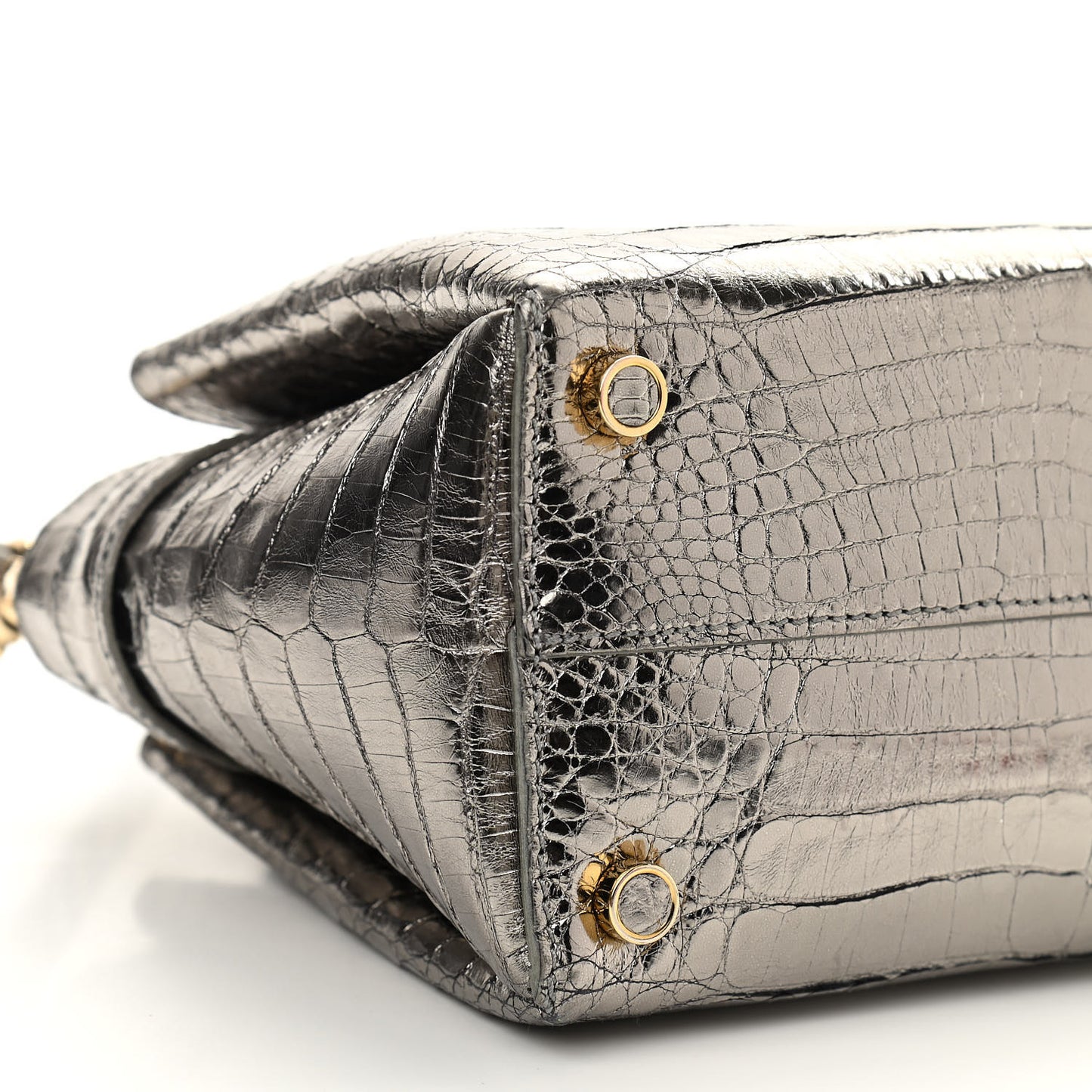 Metallic Crocodile Mini Cristie Satchel Anthracite