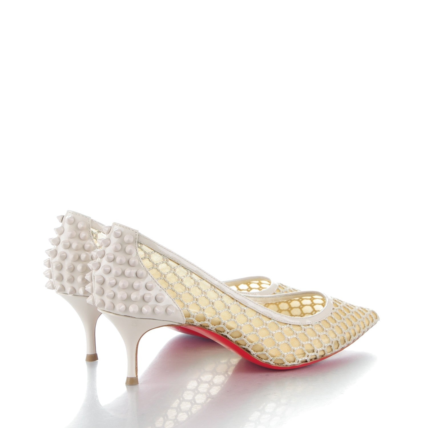 Christian Louboutin Fishnet Patent Guni 55 Spiked Pumps 37 White 4 of 7