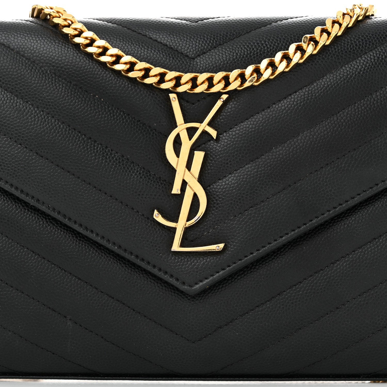 Saint Laurent Grain De Poudre Matelasse Chevron Monogram Chain Wallet Black 8 of 12