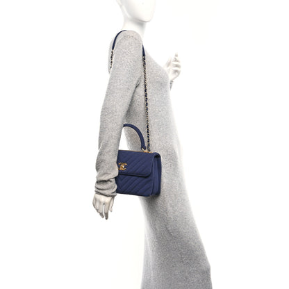 Chanel Jersey Chevron Quilted Small Trendy CC Dual Handle Flap Bag Navy Blue 2 of 11