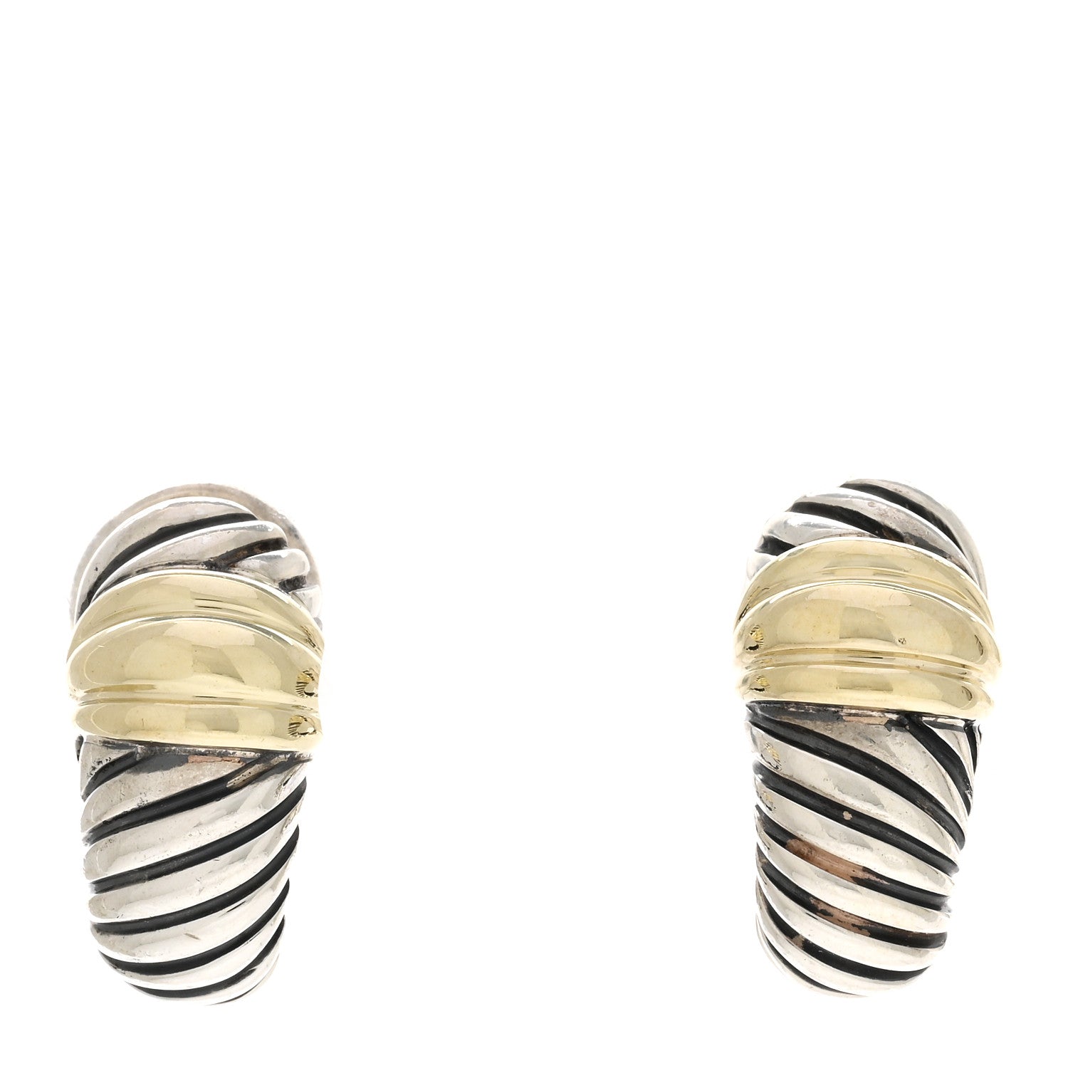 David Yurman Sterling Silver 14K Gold Thoroughbred Shrimp Earrings 1 of 4