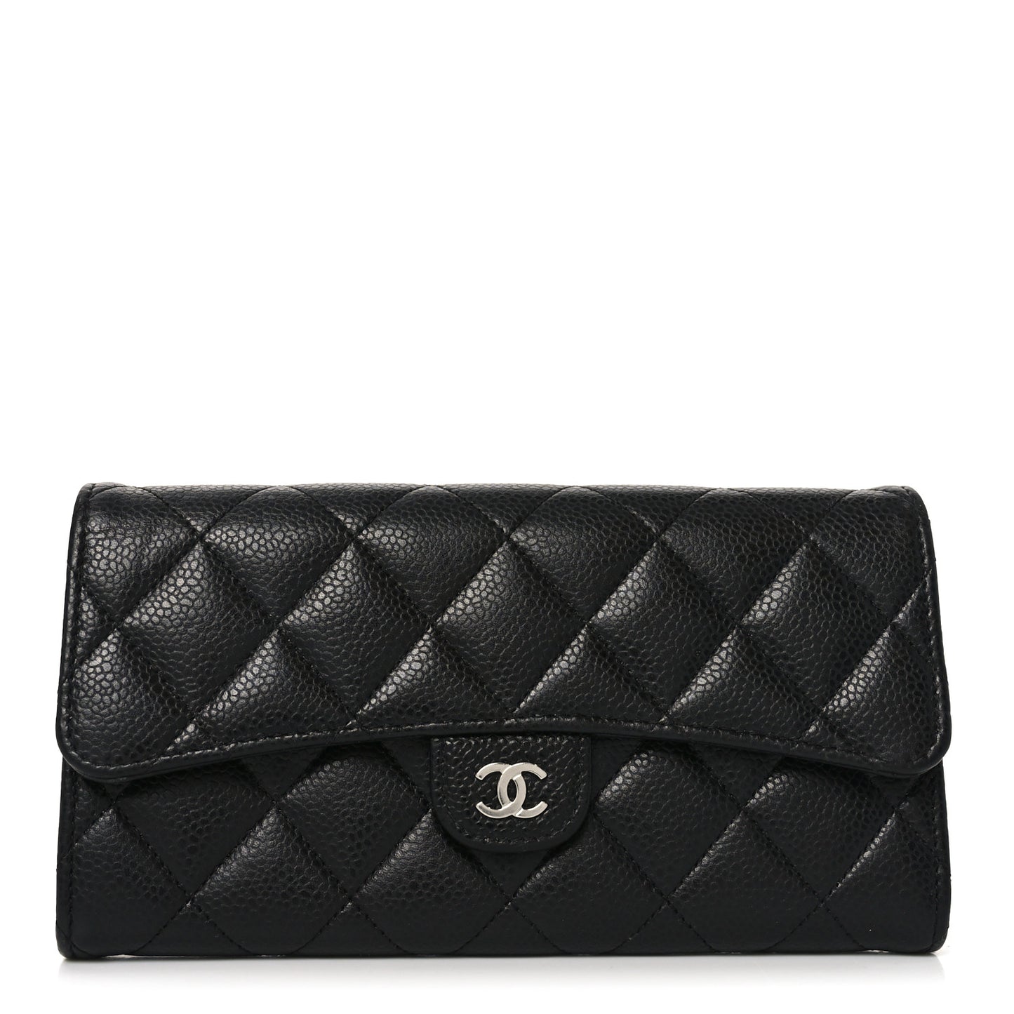 Caviar Quilted Large Gusset Flap Wallet Black