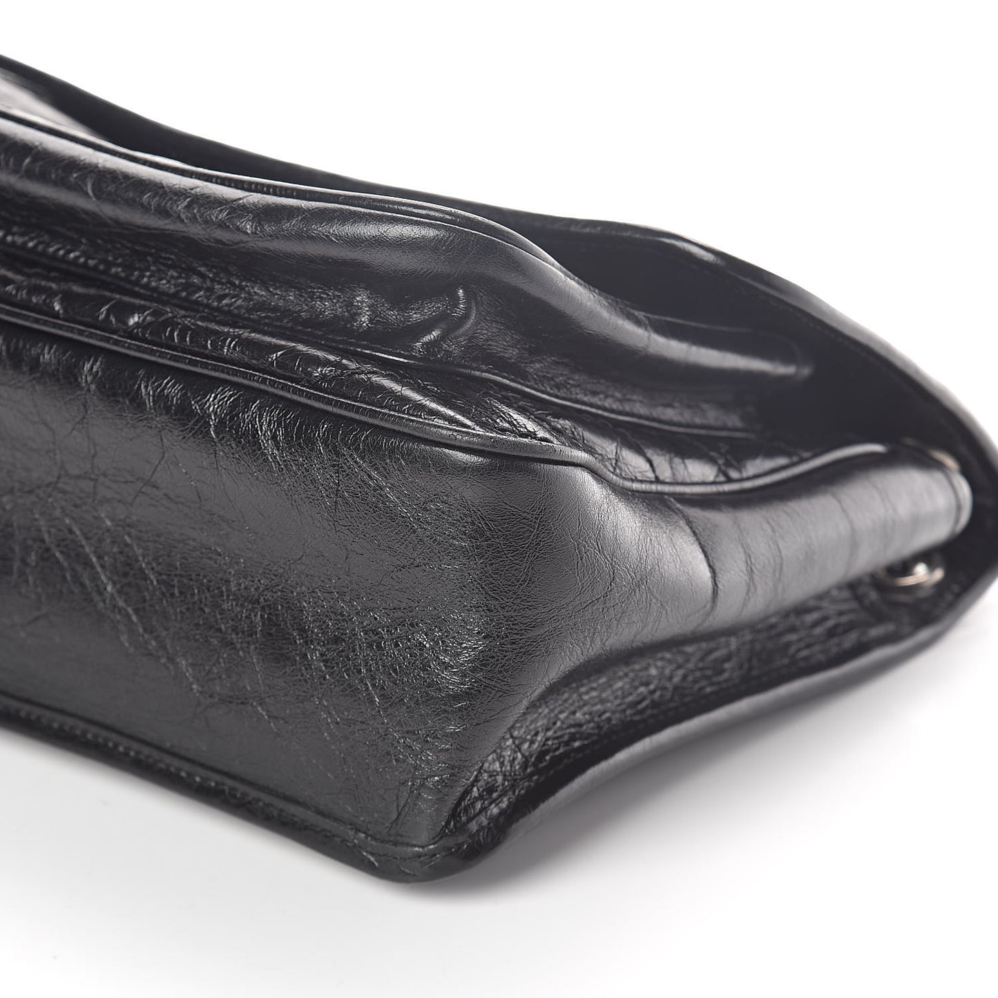 Crinkled Calfskin Matelasse Monogram Medium Niki Chain Satchel Black