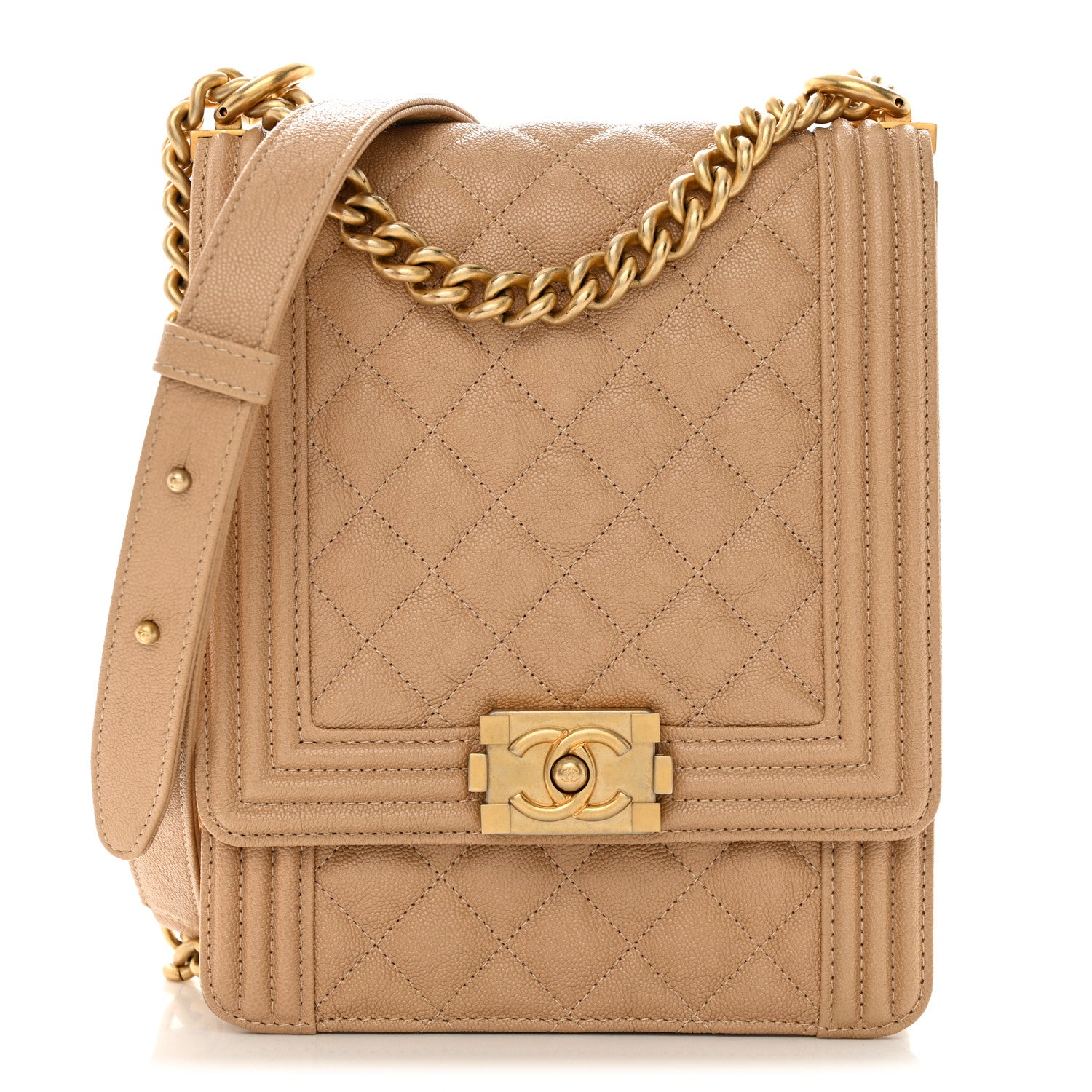 Chanel Calfskin Quilted North South Boy Flap Beige 1 of 11