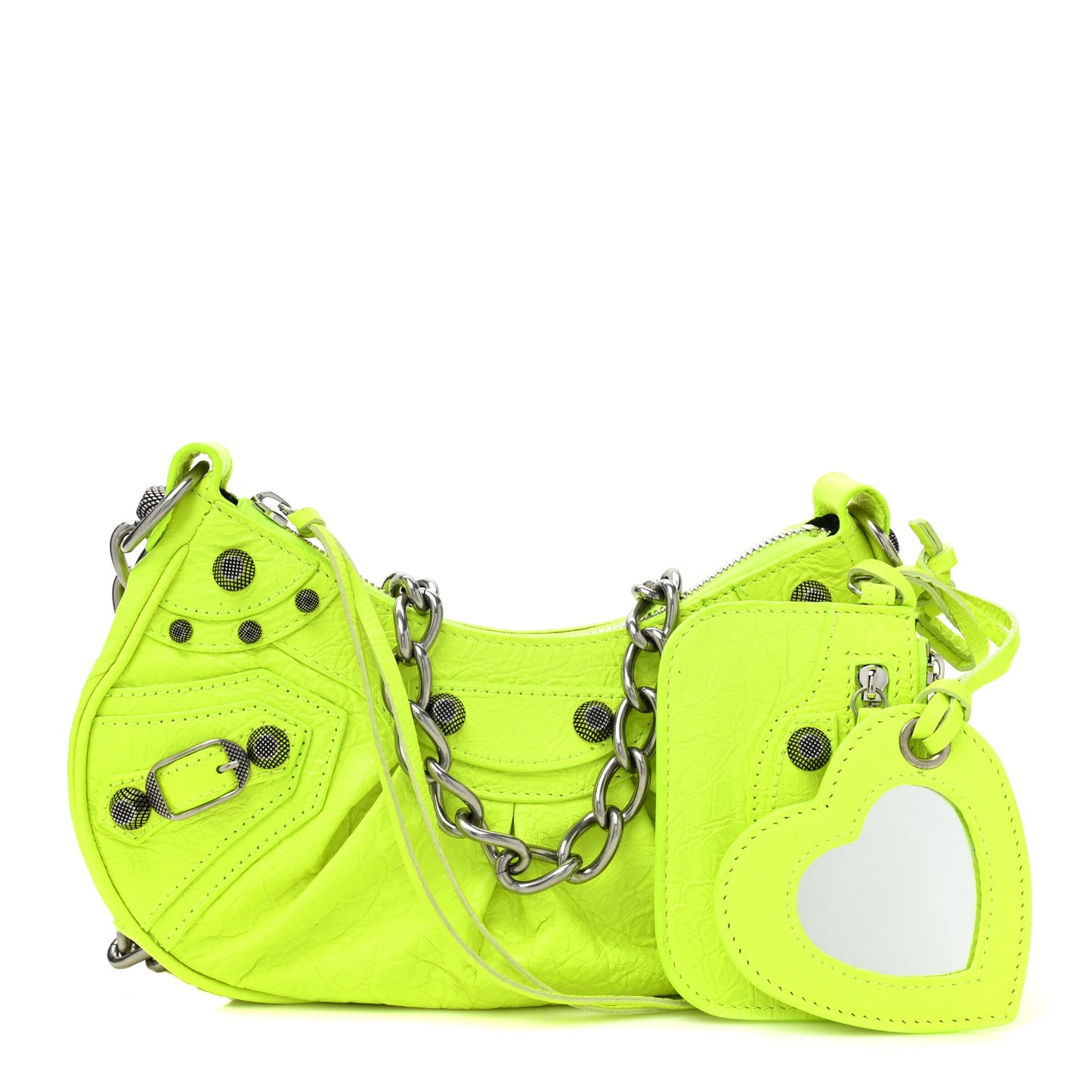 Agneau Arena Le Cagole Chain Shoulder Bag XS Fluo Yellow
