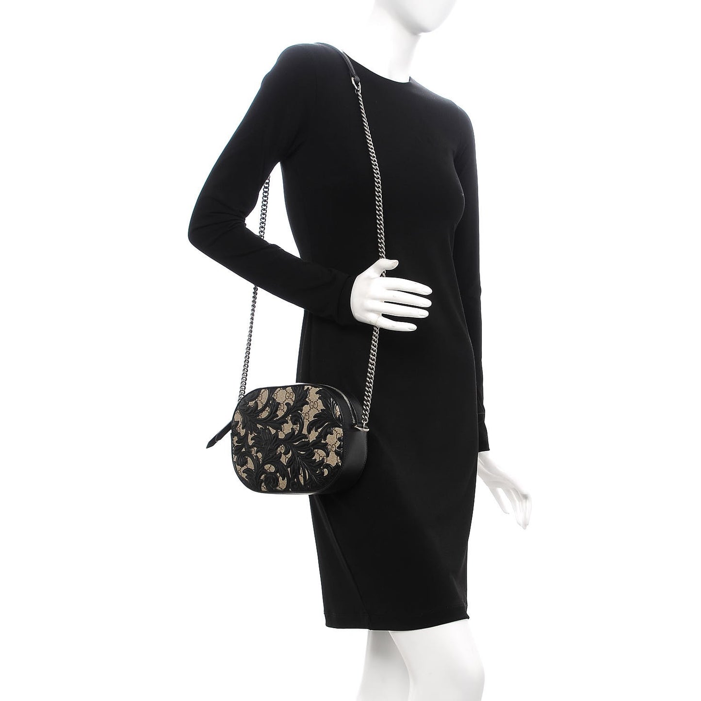GG Supreme Monogram Arabesque Mini Chain Shoulder Bag Beige Black