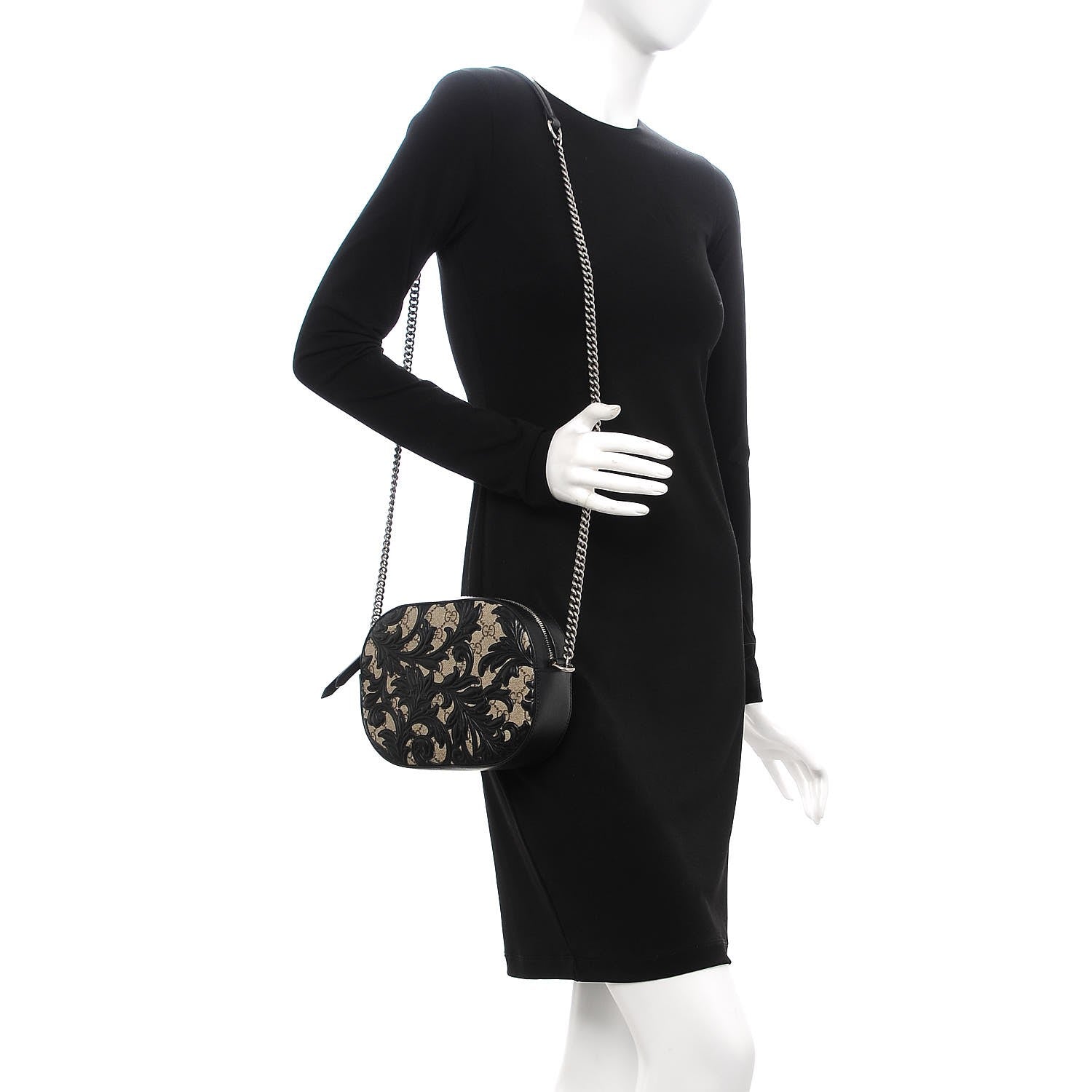 Gucci GG Supreme Monogram Arabesque Mini Chain Shoulder Bag Beige Black 2 of 7