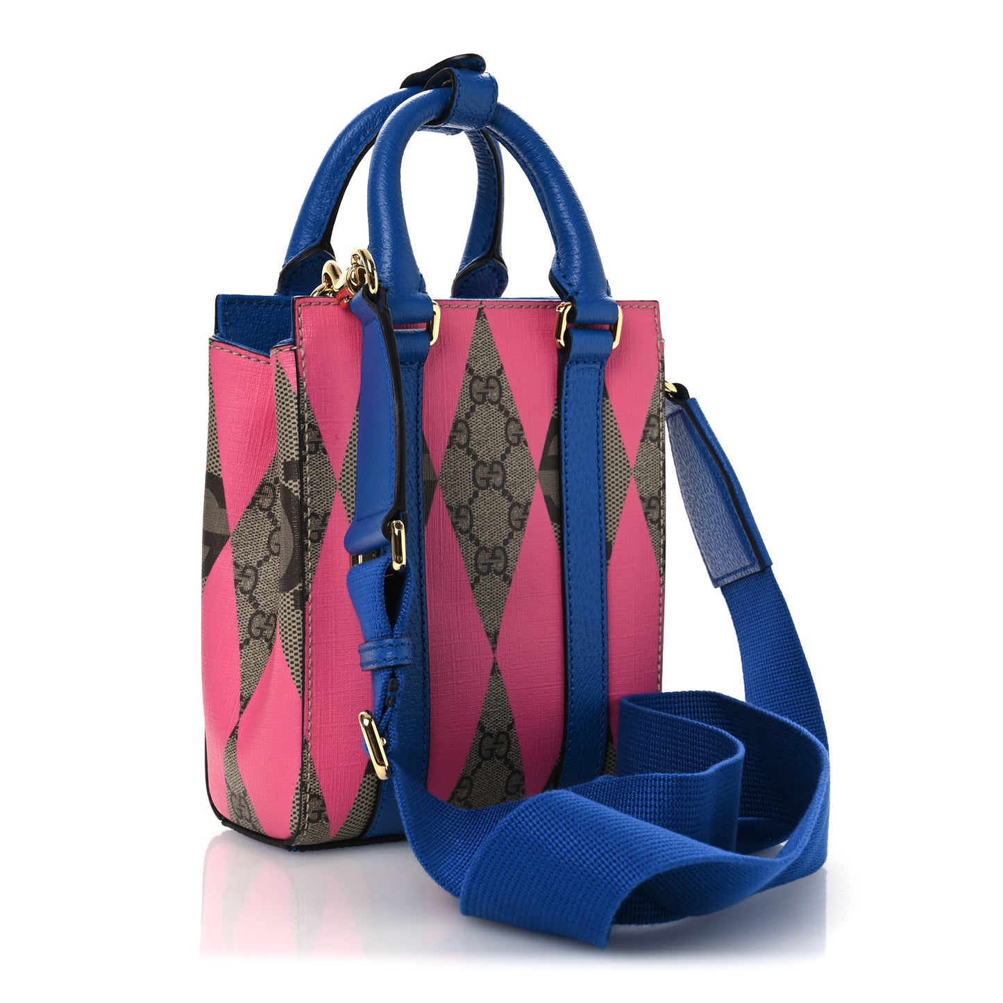 GG Supreme Monogram Textured Dollar Calfskin Rhombus Mini Tote Bag Beige Ebony Pink Blue