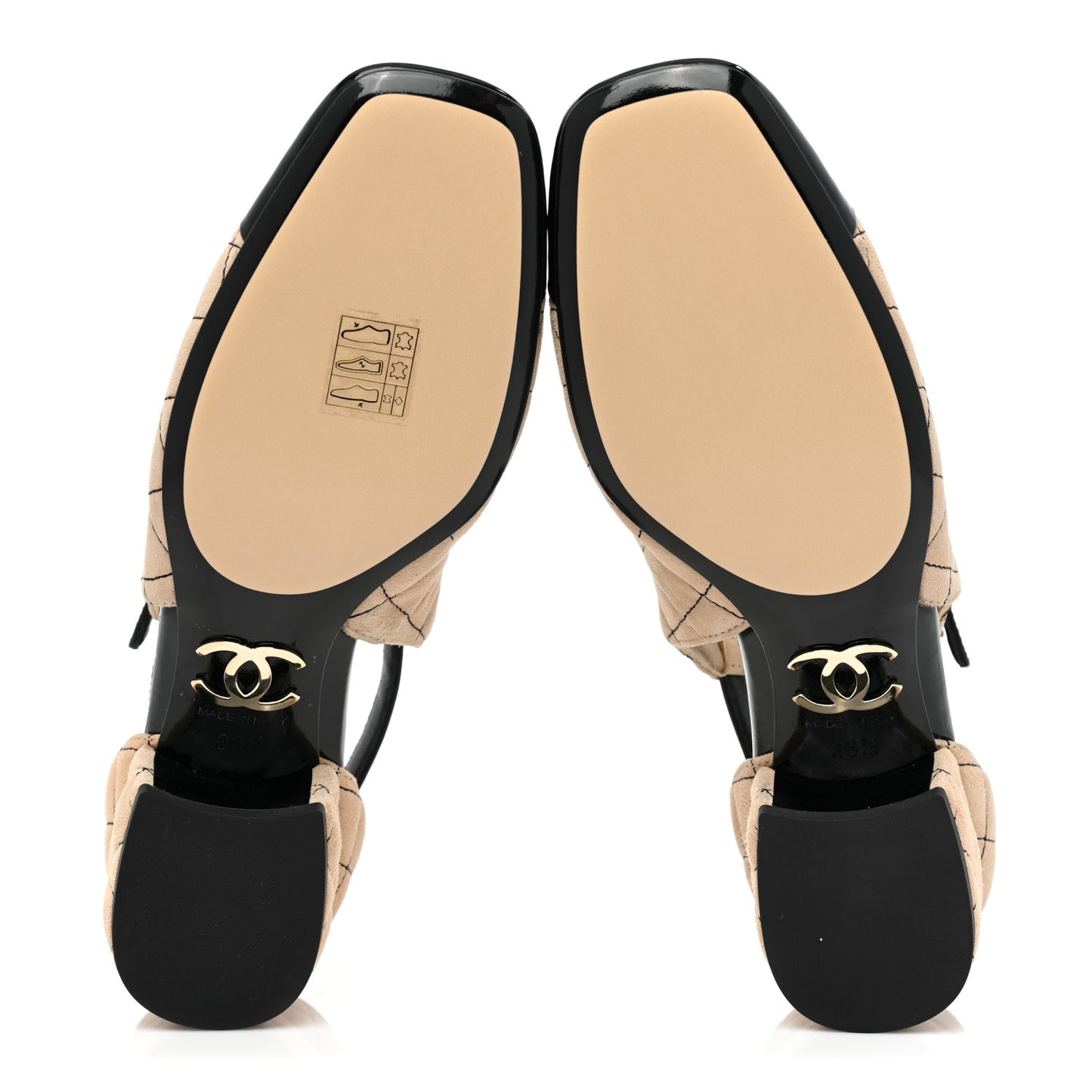 Suede Kidskin Patent Cap Toe Quilted Mary Jane Flats 36.5 Beige Black