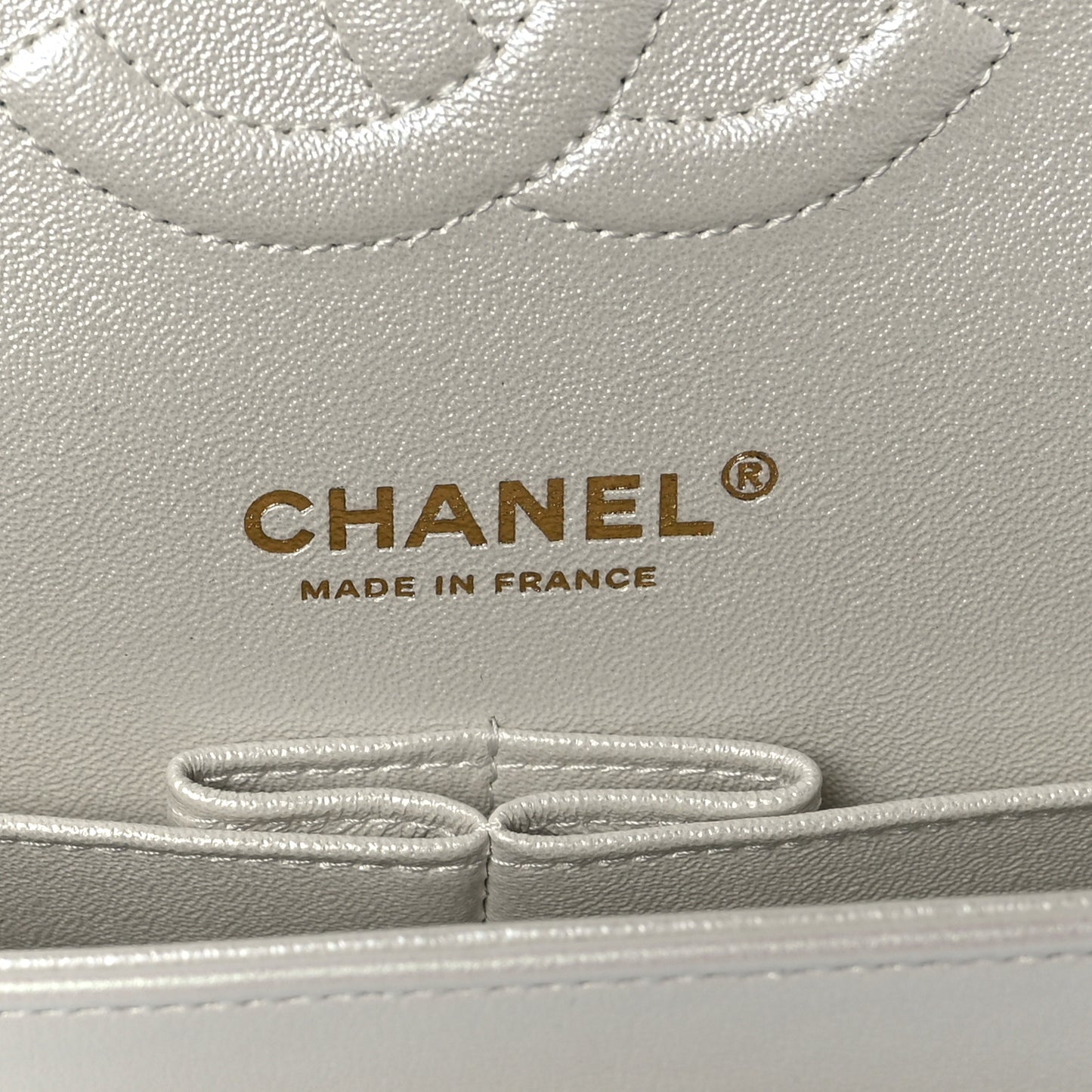 Iridescent Calfskin Quilted Medium Double Flap White