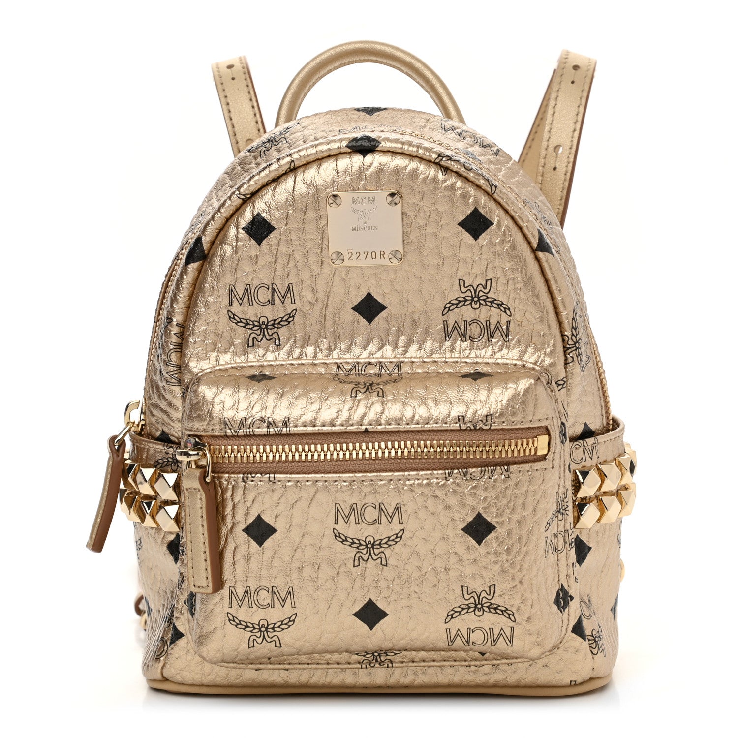 MCM Visetos Side Stud X-Mini Stark Backpack Berlin Gold 1 of 8
