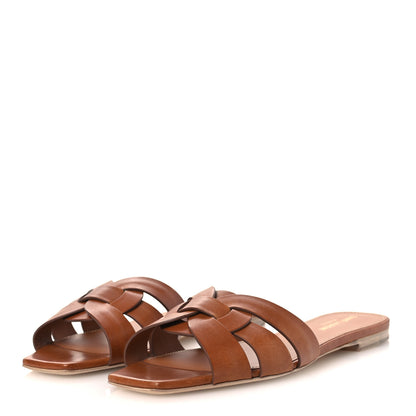 Saint Laurent Calfskin Tribute 05 Slide Sandals 38.5 Amber 4 of 13