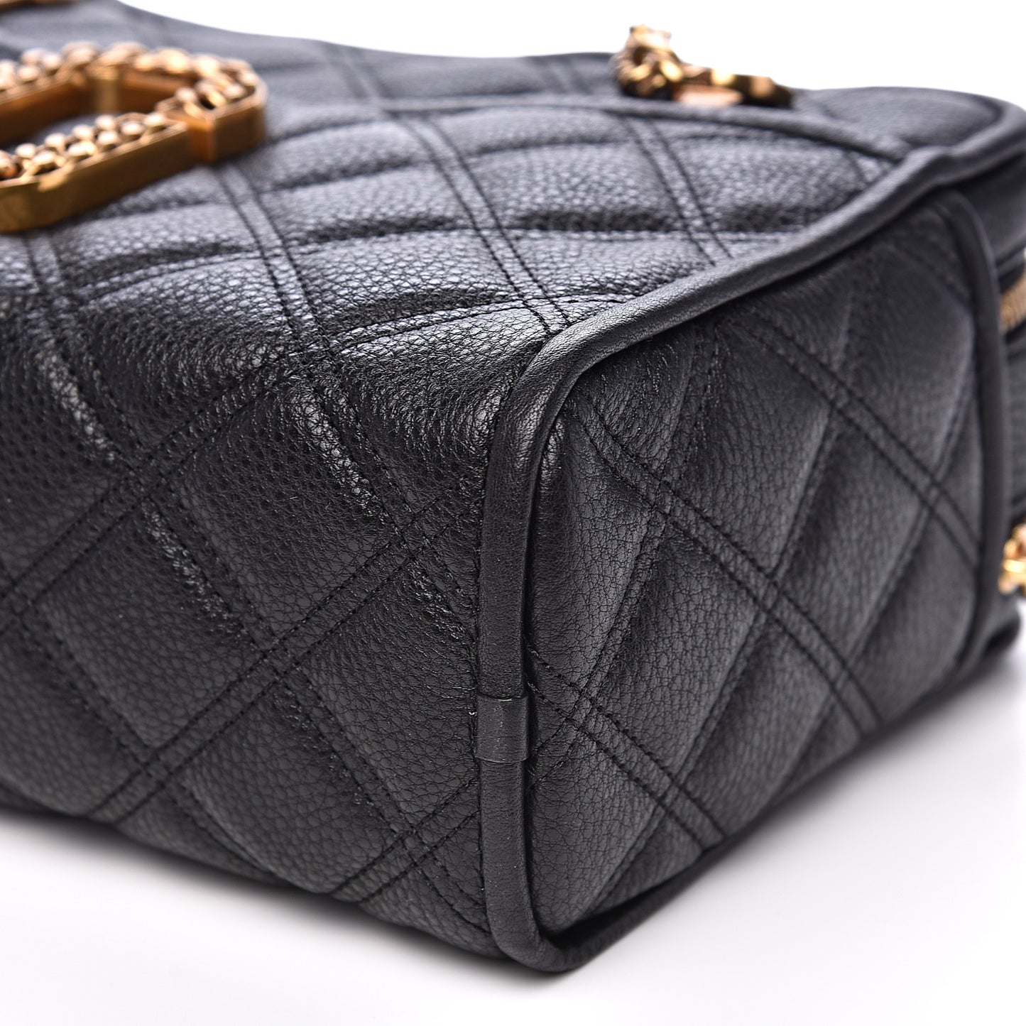 Grained Calfskin Quilted Double Stitched The Status Shoulder Bag Black