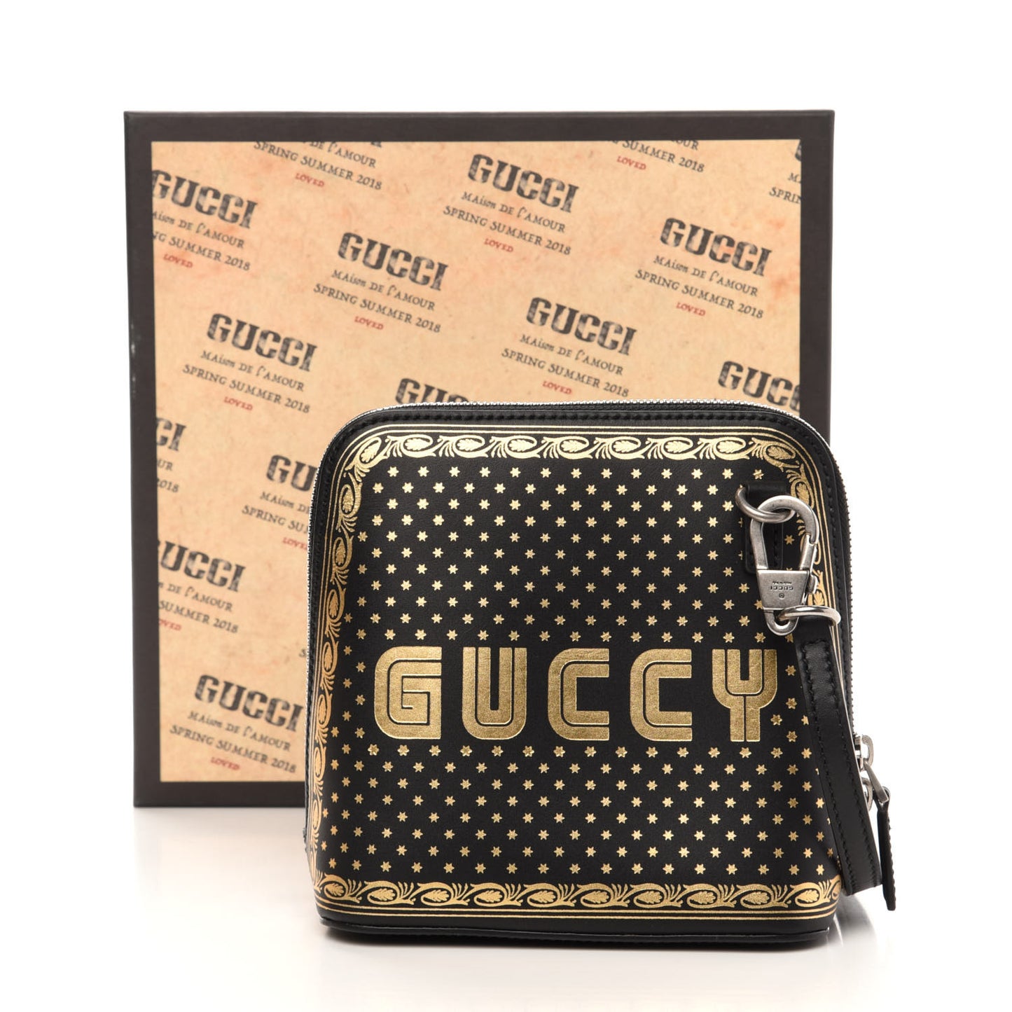 X SEGA Calfskin GUCCY Stars Mini Dome Shoulder Bag Black Gold