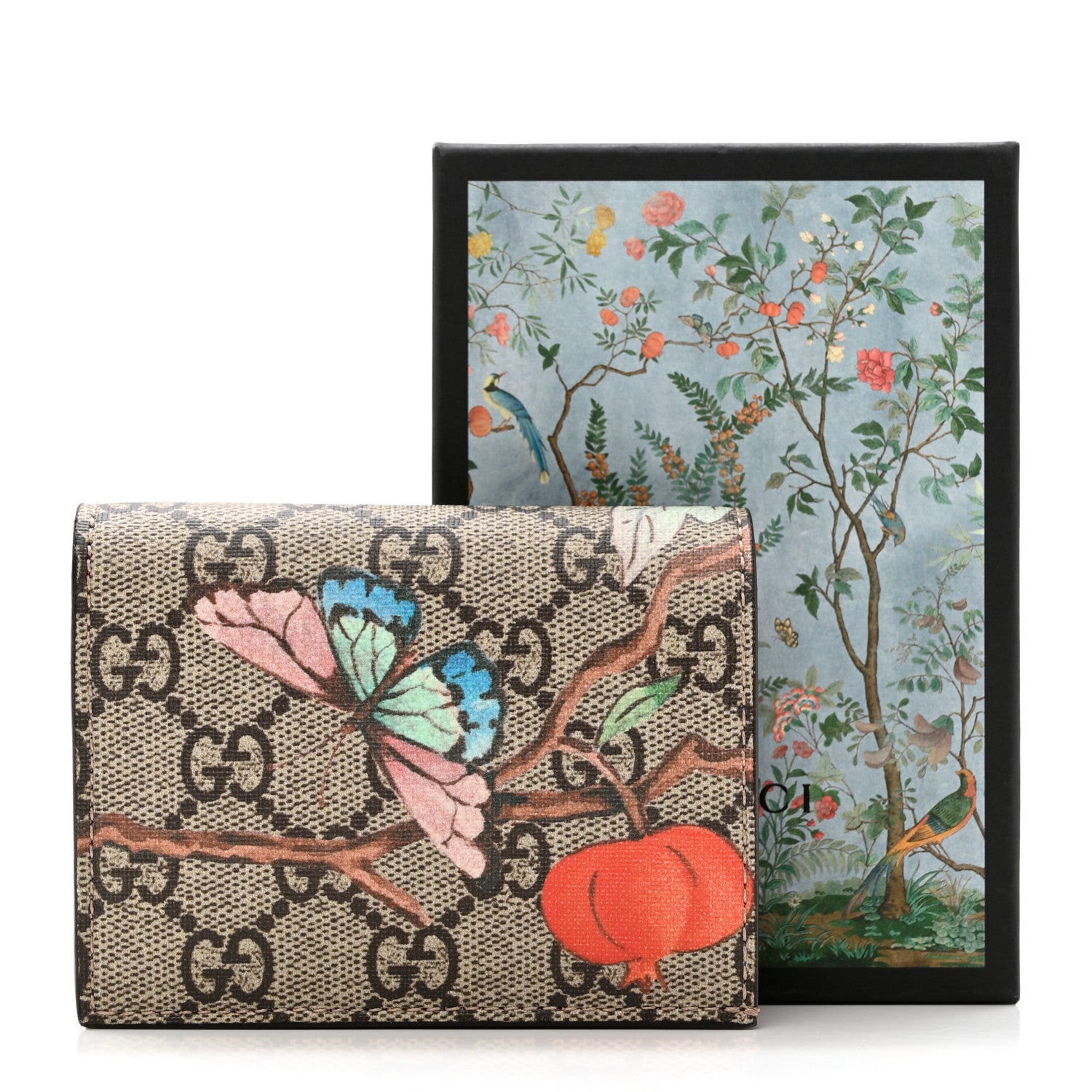 Gucci GG Supreme Monogram Tian Card Case Beige Multicolor Red 7 of 7