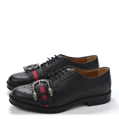 Gucci Calfskin Web Mens Queercore Brogue Derby Shoes 7 Black 3 of 12