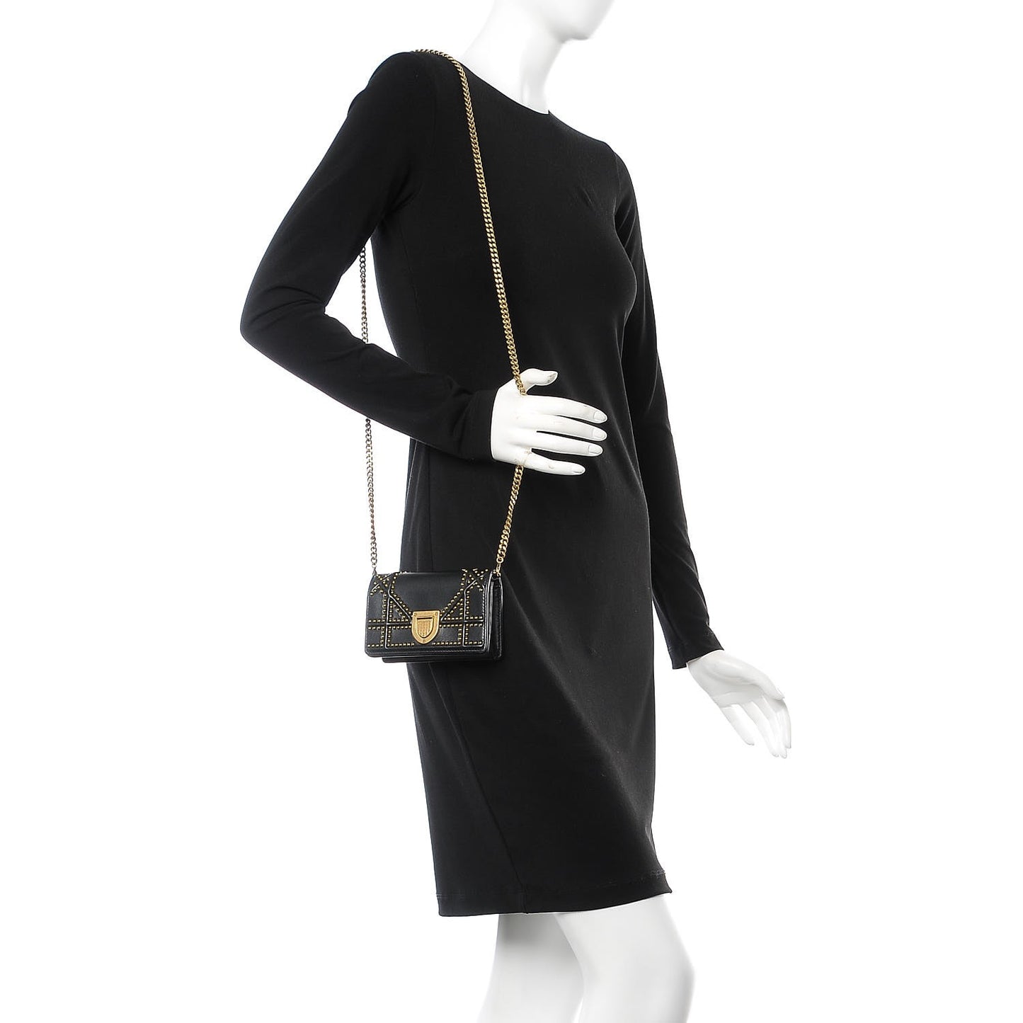 Lambskin Studded Micro Diorama Flap Bag Black