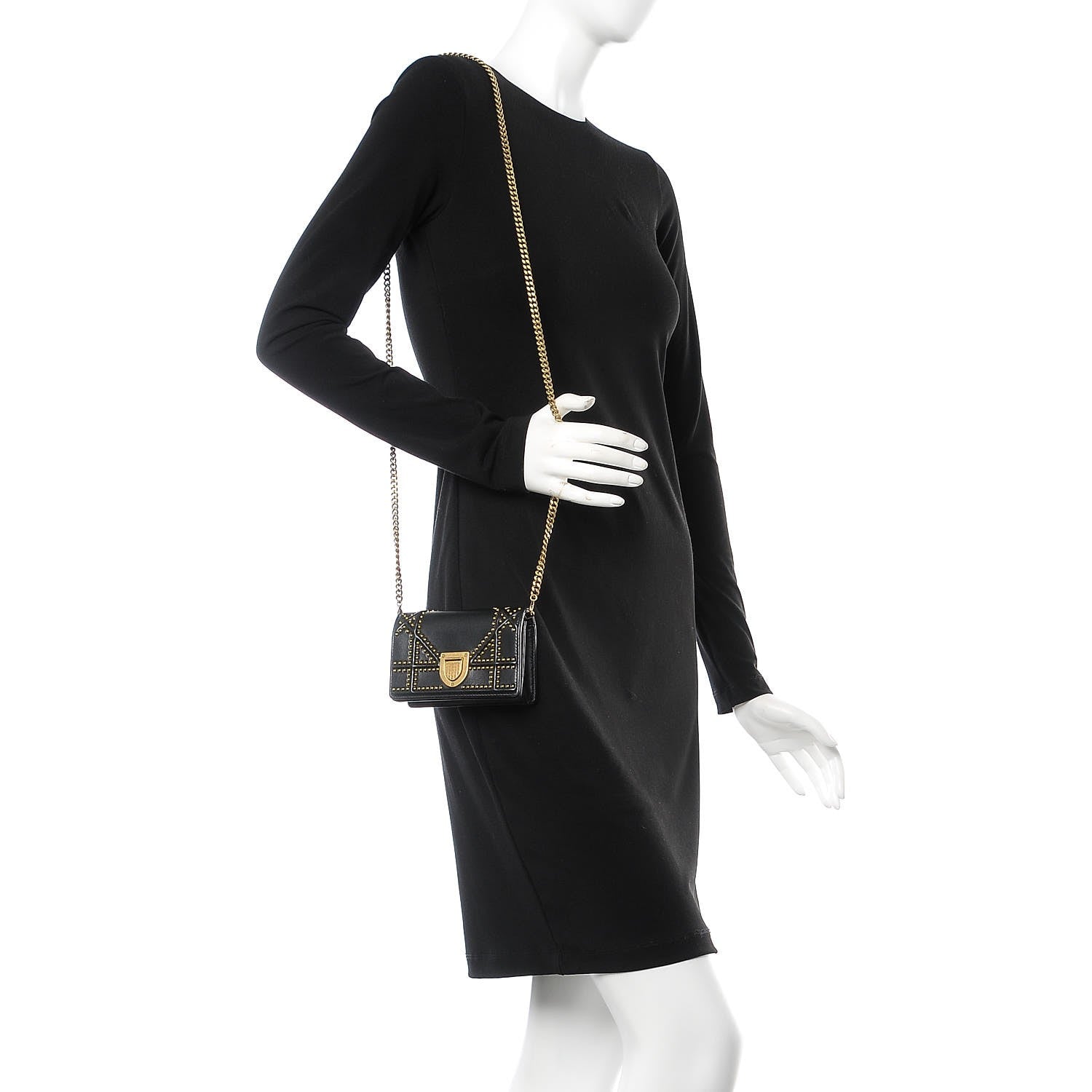 Christian Dior Lambskin Studded Micro Diorama Flap Bag Black 2 of 8