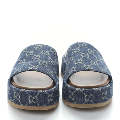 Gucci New Denim GG Monogram Angelina Platform 55mm Slide Sandals 36.5 Blue Tea 2 of 8