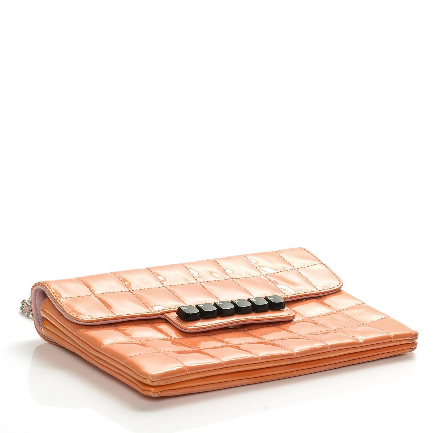 Patent Square Stitched Keyboard Flap Clutch Orange