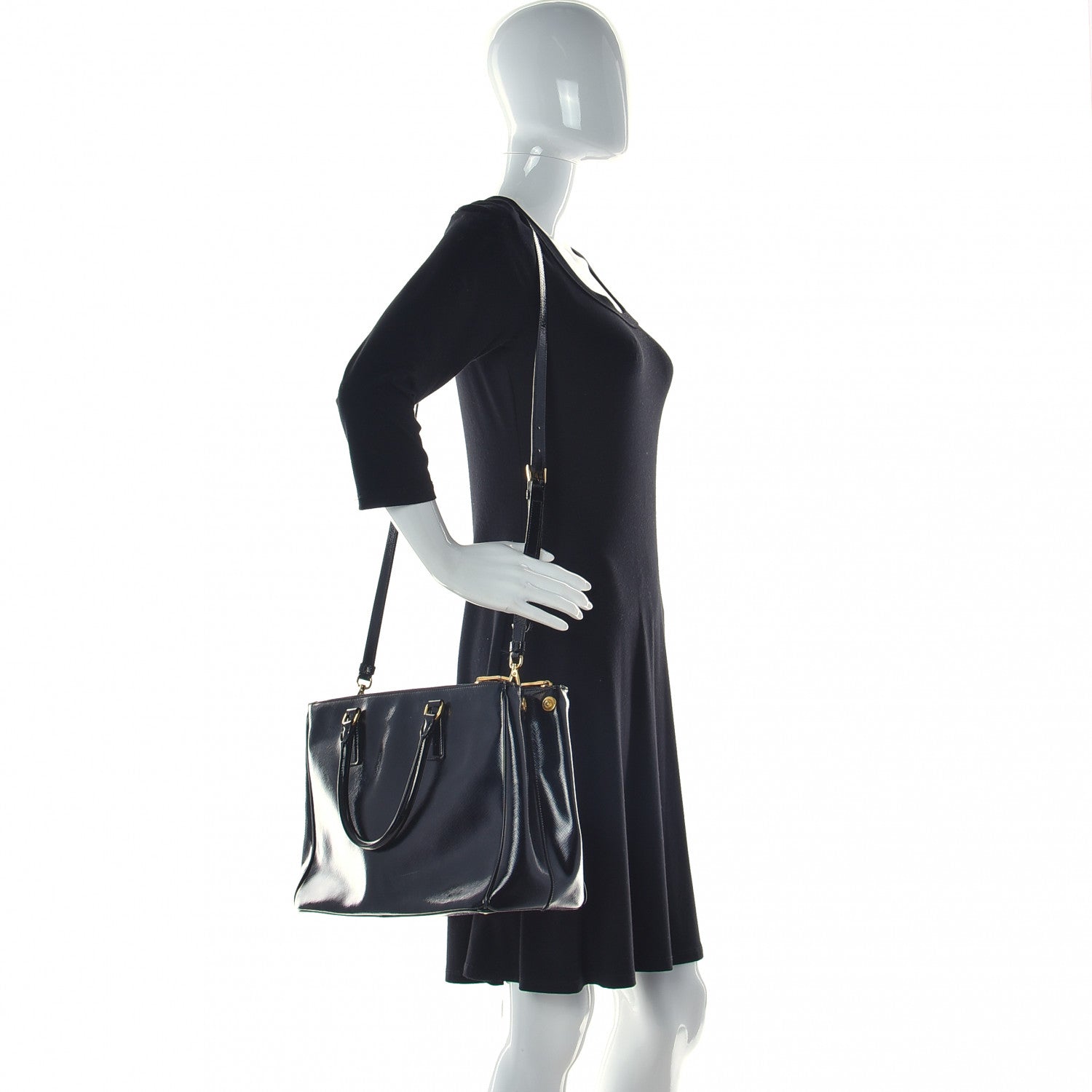 Prada Saffiano Vernice Medium Galleria Double Zip Tote Black 2 of 15