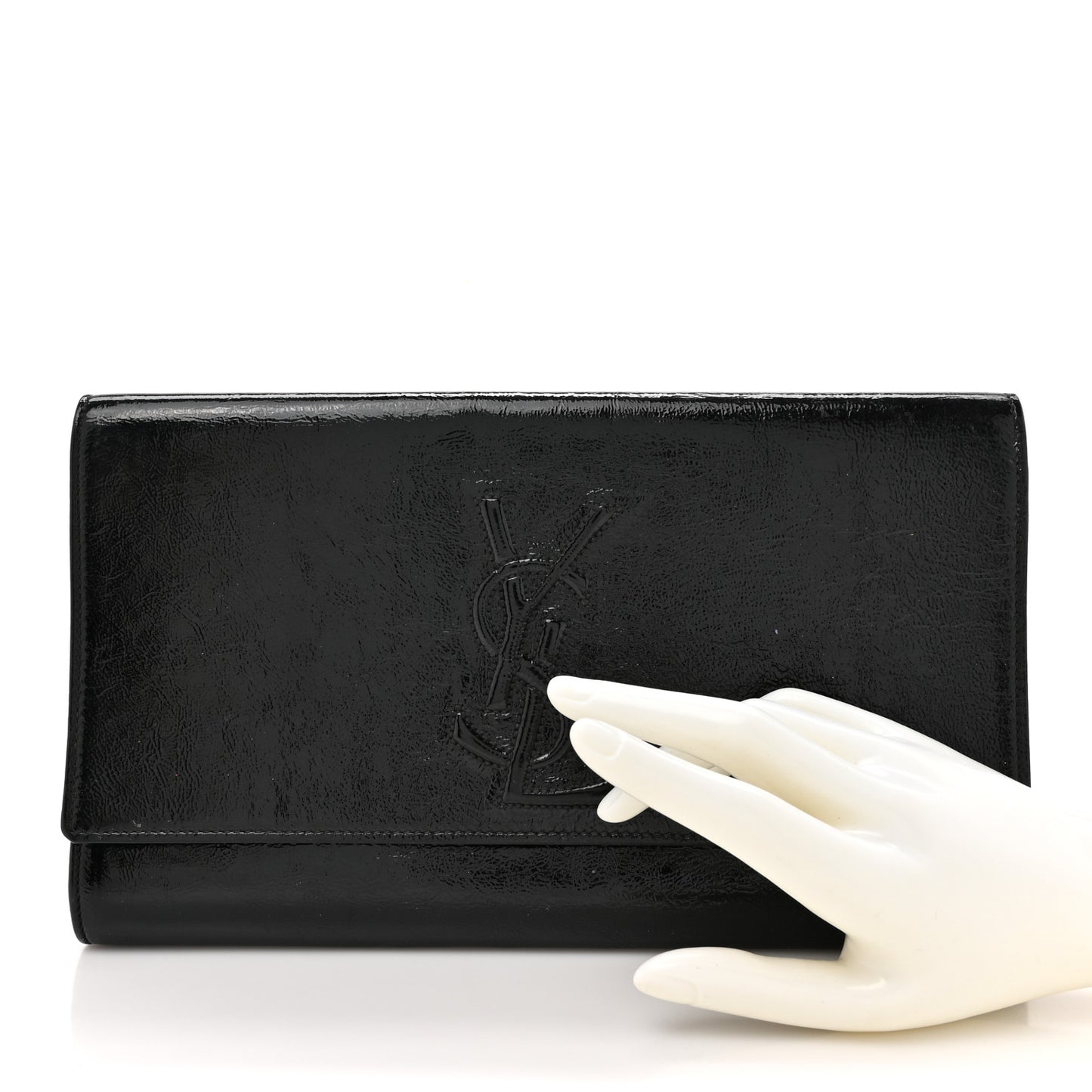 Textured Patent Monogram Large Belle De Jour Clutch Black